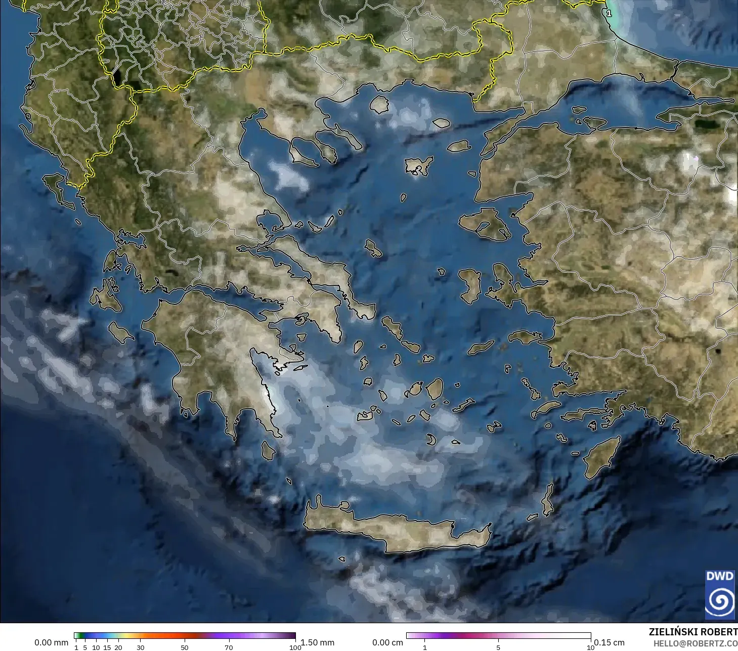 ICON model - Yunani, Curah Hujan, Awan, dan Tekanan