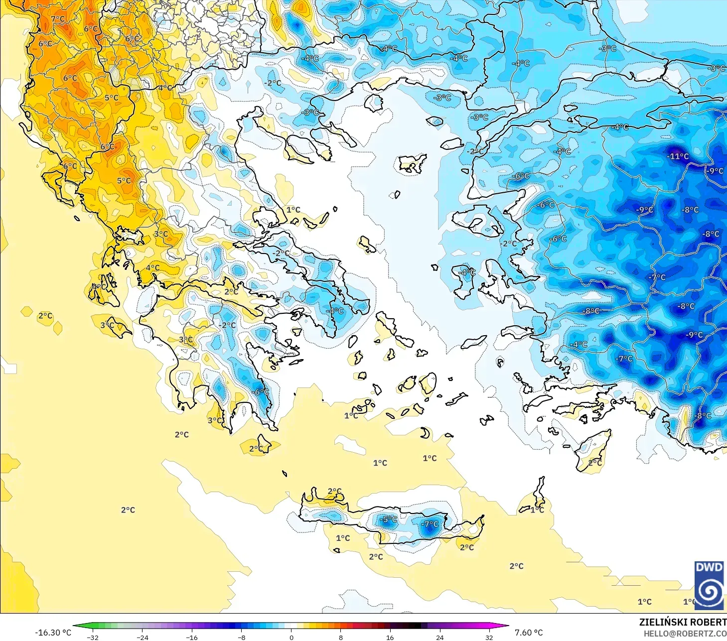 ICON model - Yunani, Anomali Suhu 2 m