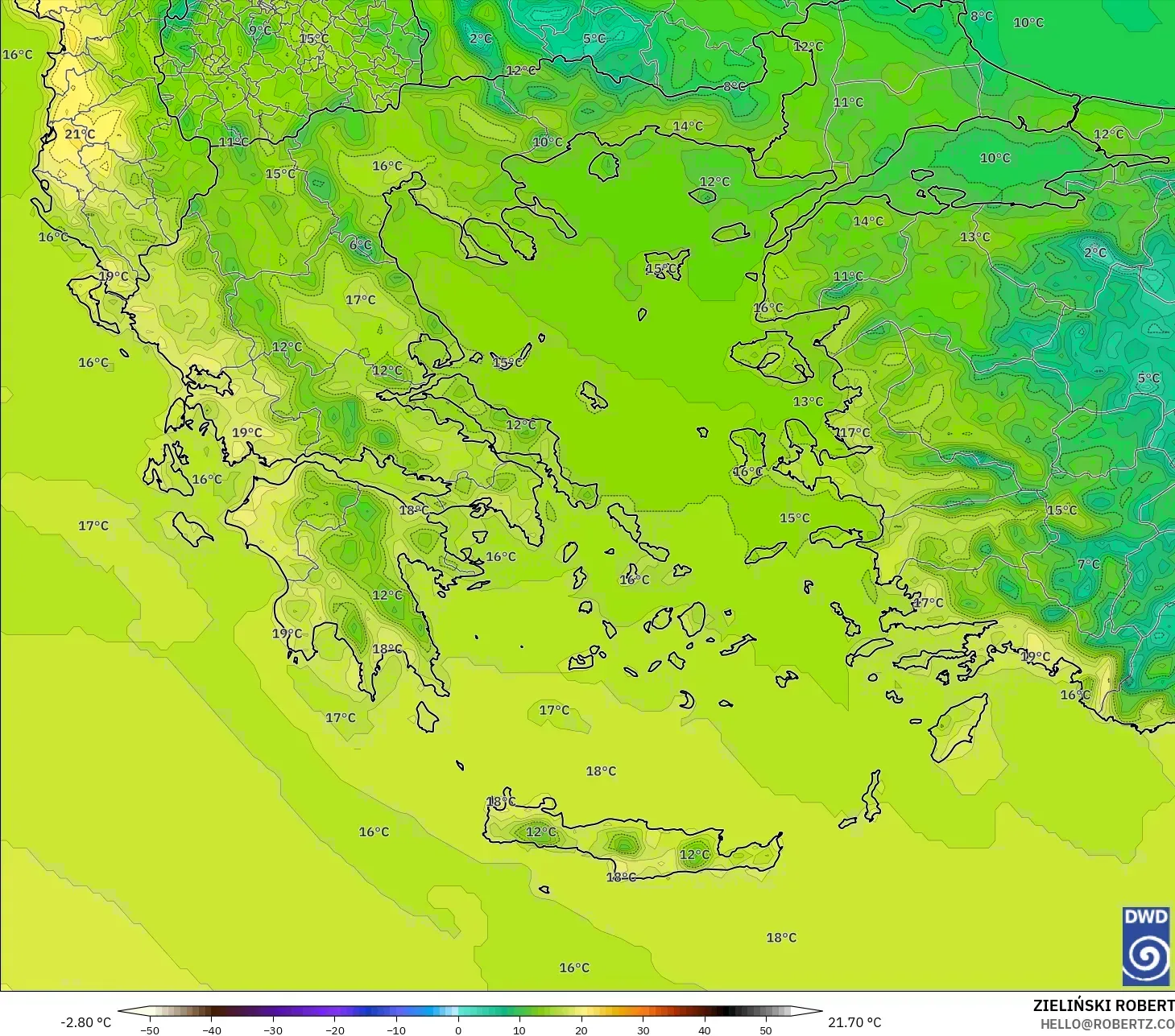 ICON model - Yunani, Suhu 2 m