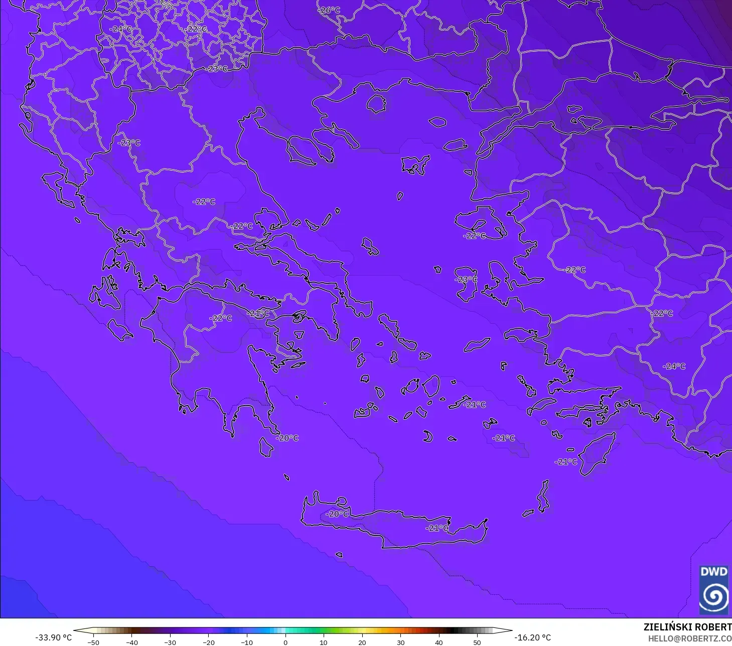 ICON model - Yunani, Suhu 500 hPa