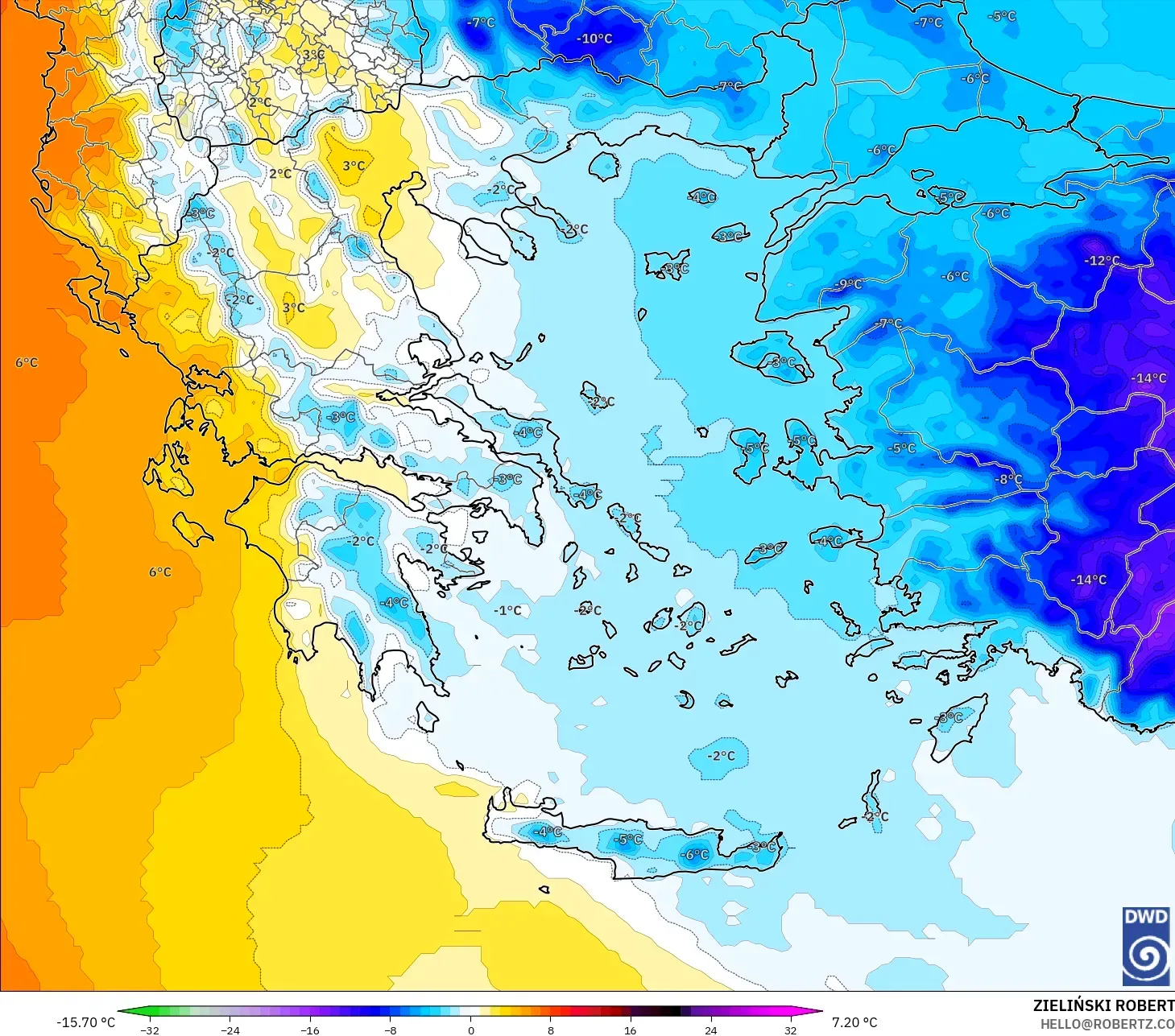 ICON model - Yunani, Anomali Suhu 850 hPa