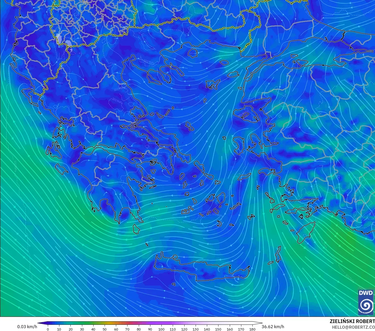 ICON model - Yunani, Angin 10 m
