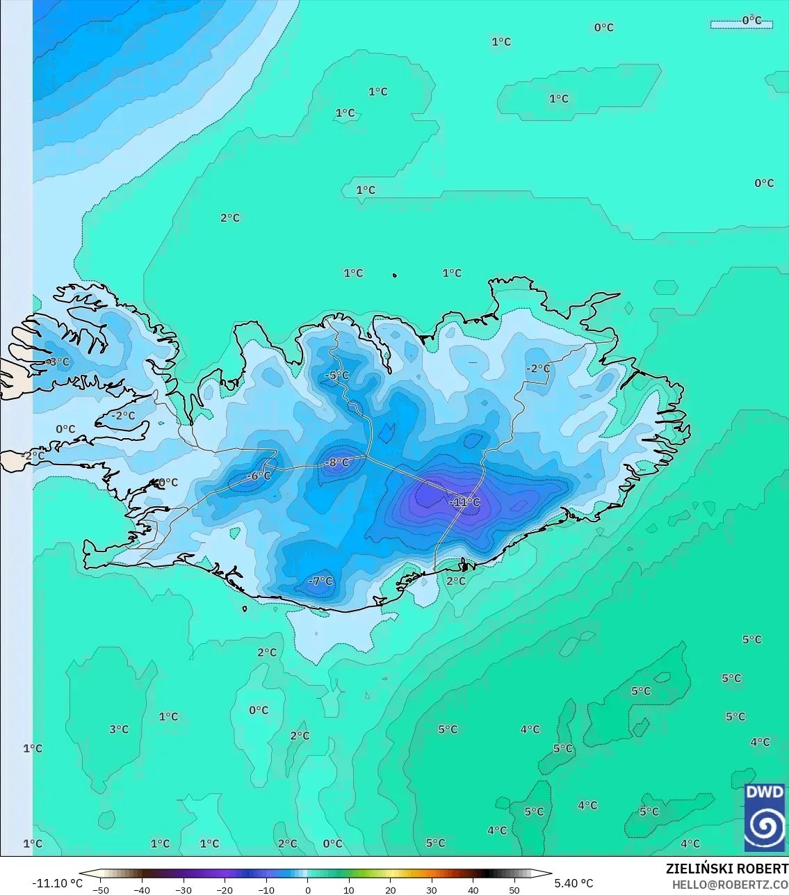 ICON model - Islandia, Titik Embun 2 m