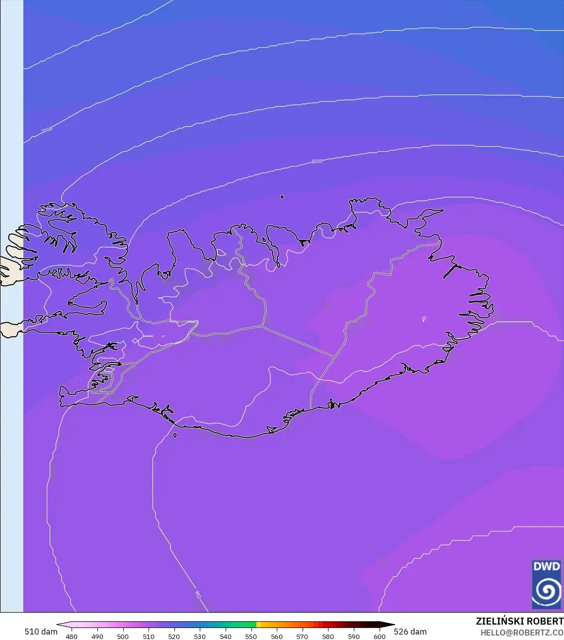 ICON model - Islandia, Ketinggian geopotensial pada 500 hPa