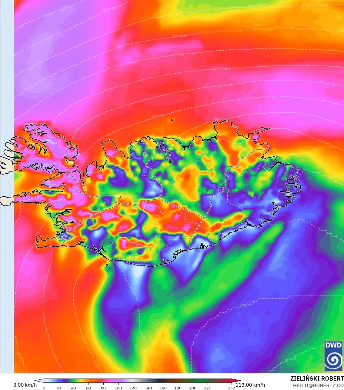 ICON model - Islandia, Hembusan Angin