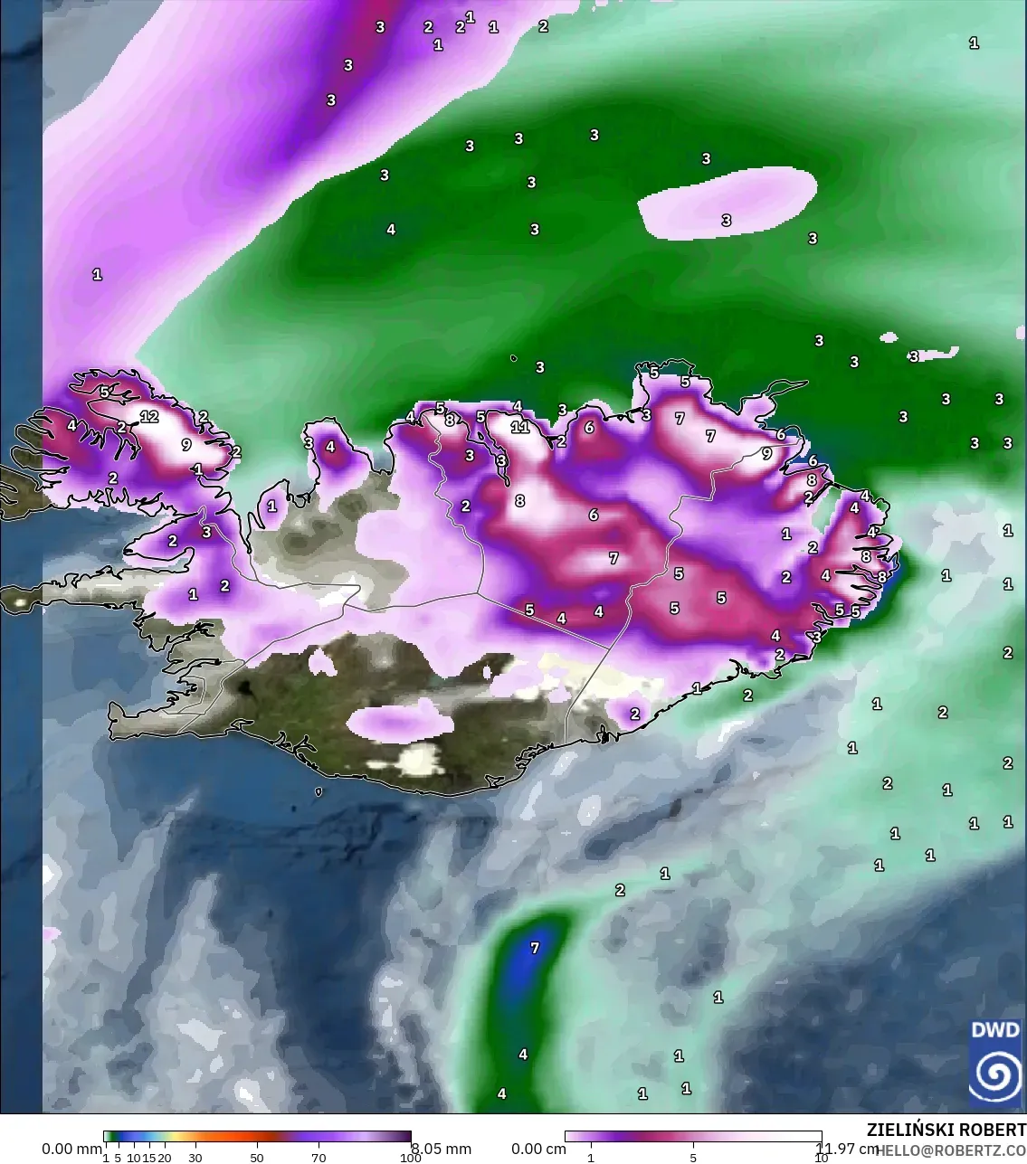 ICON model - Islandia, Curah Hujan, Awan, dan Tekanan