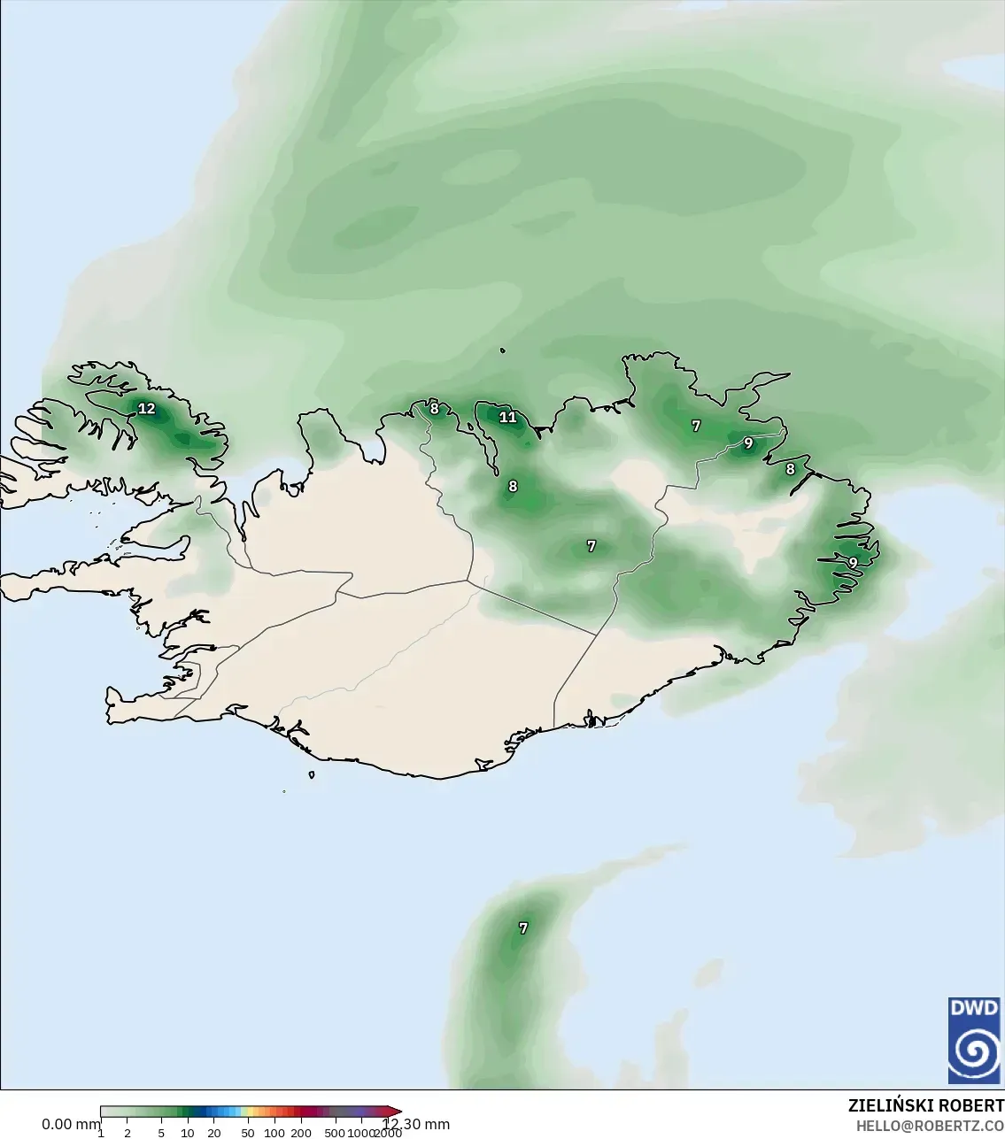ICON model - Islandia, Akumulasi Curah Hujan