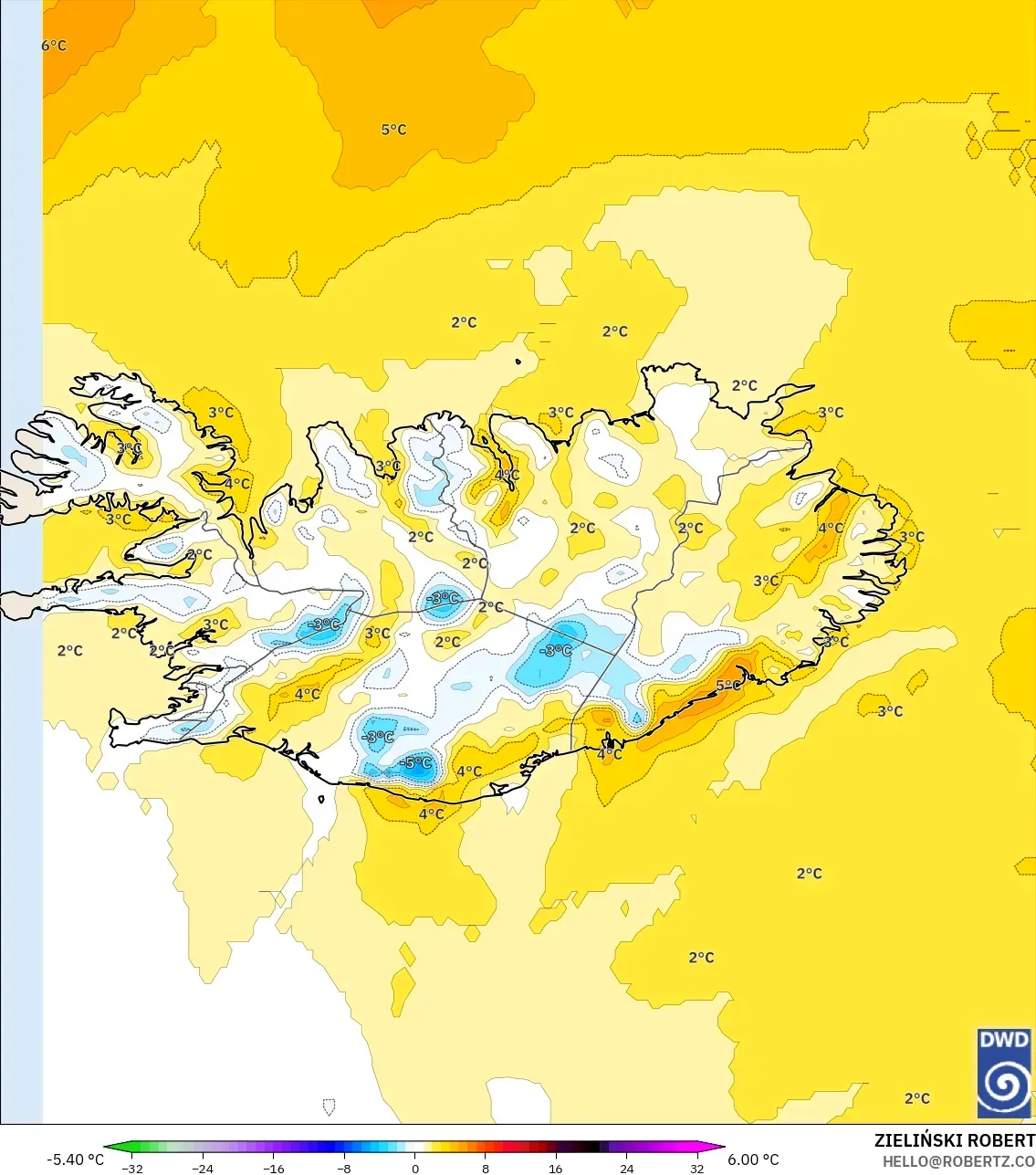 ICON model - Islandia, Anomali Suhu 2 m