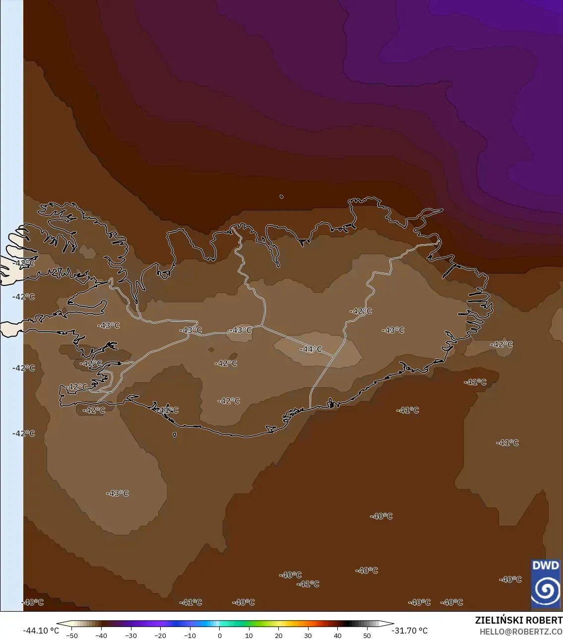 ICON model - Islandia, Suhu 500 hPa