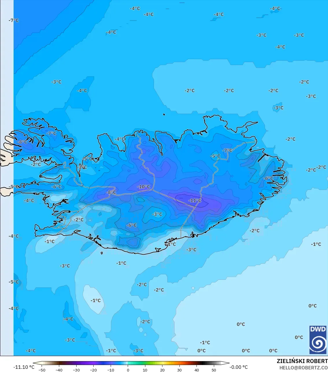 ICON model - Islandia, Suhu 850 hPa