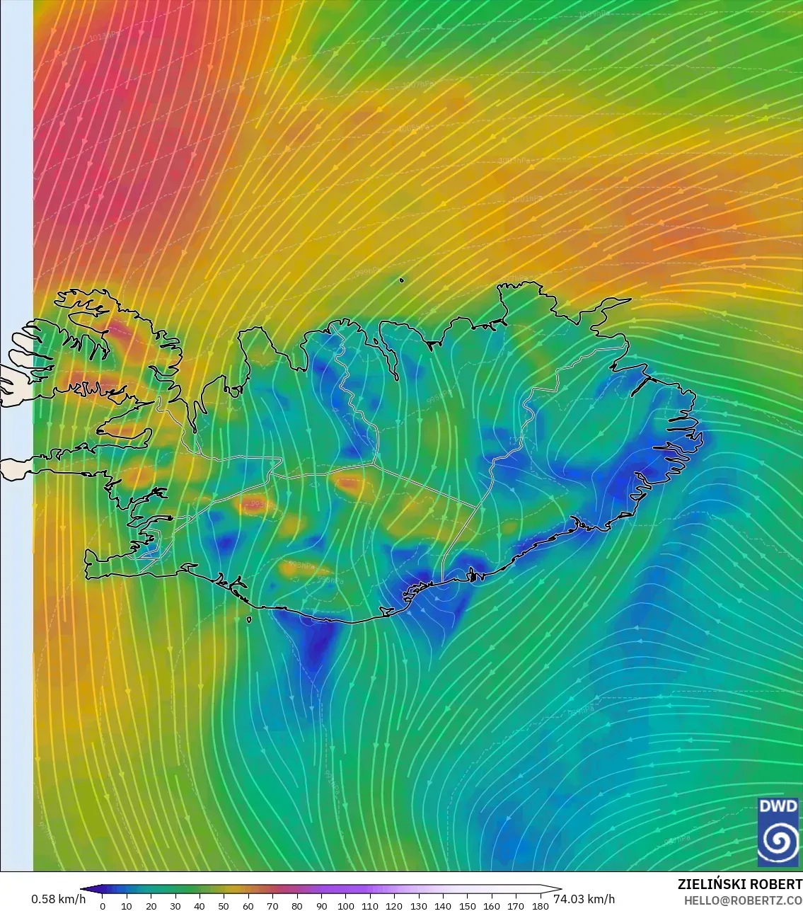ICON model - Islandia, Angin 10 m