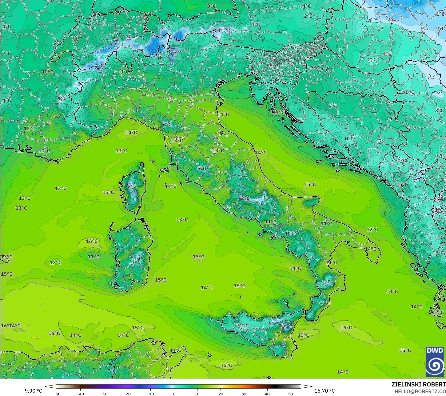 ICON model - Italia, Titik Embun 2 m