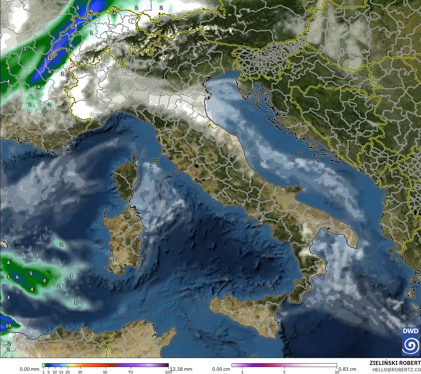 ICON model - Italia, Curah Hujan, Awan, dan Tekanan