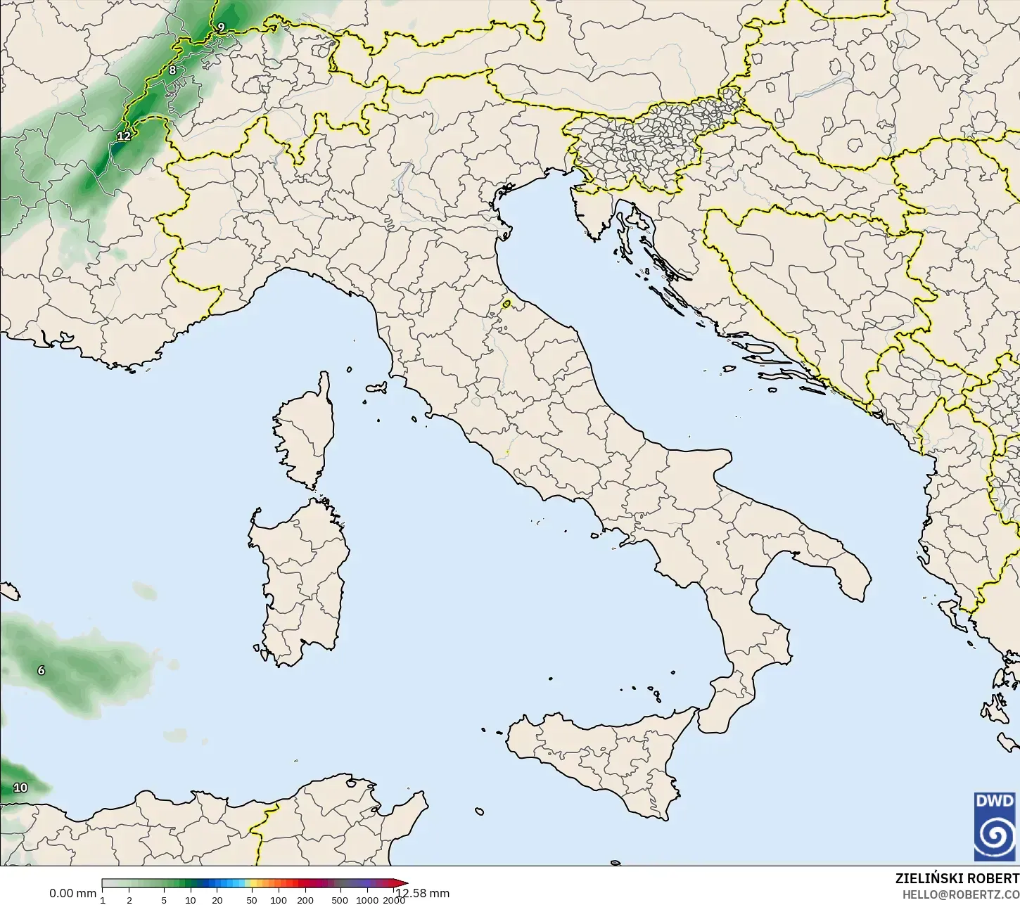 ICON model - Italia, Akumulasi Curah Hujan