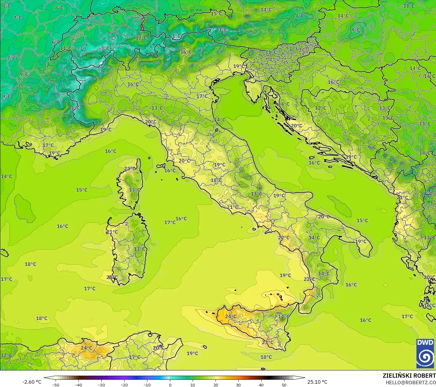 ICON model - Italia, Suhu 2 m