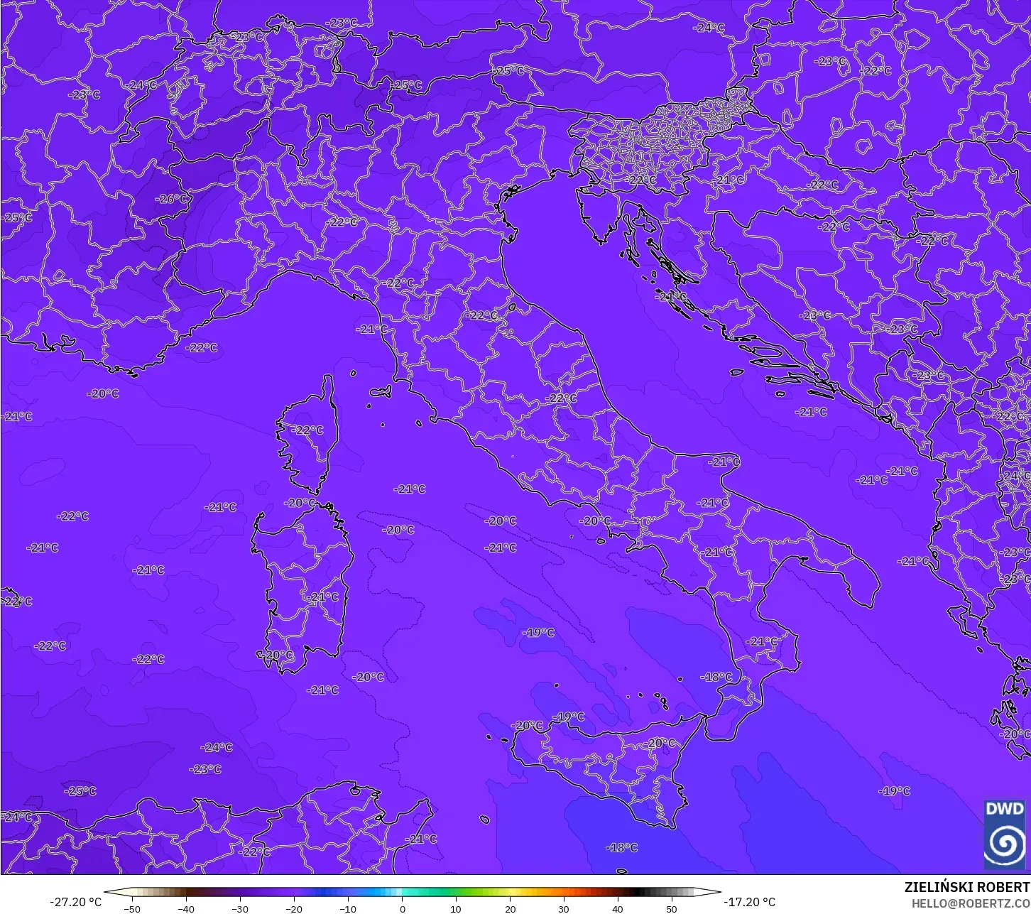 ICON model - Italia, Suhu 500 hPa