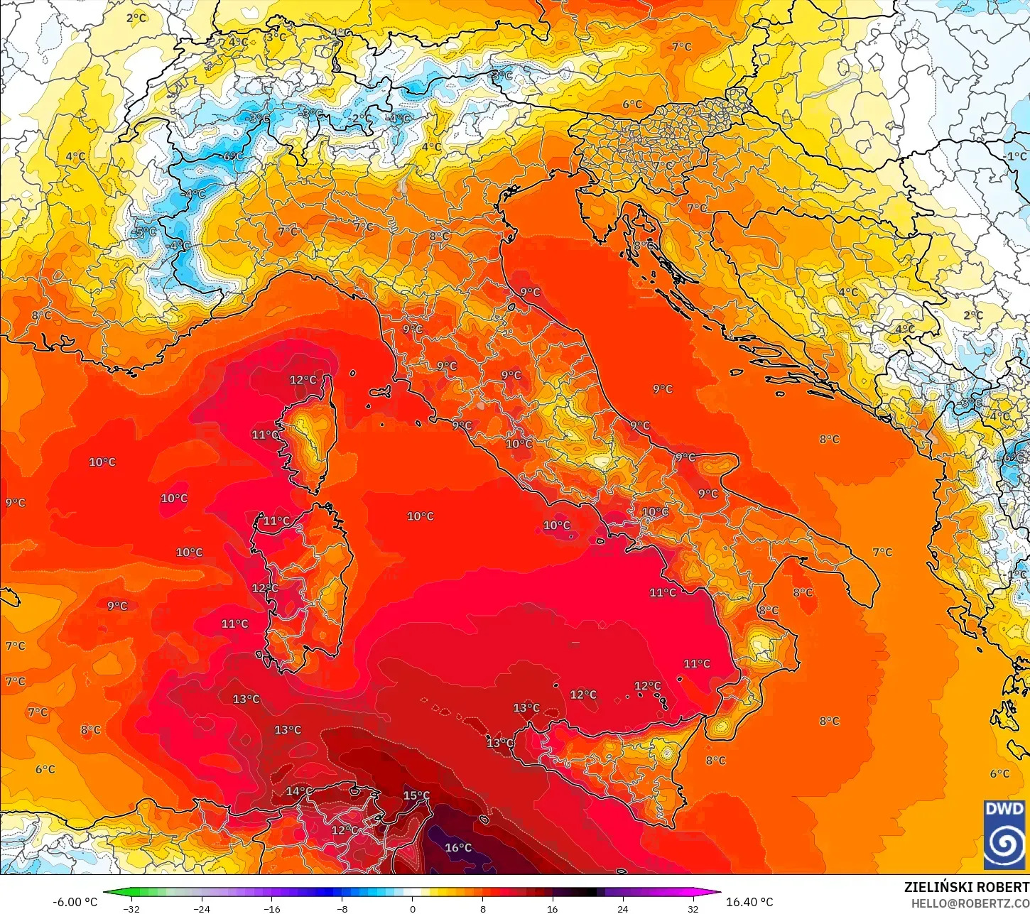 ICON model - Italia, Anomali Suhu 850 hPa