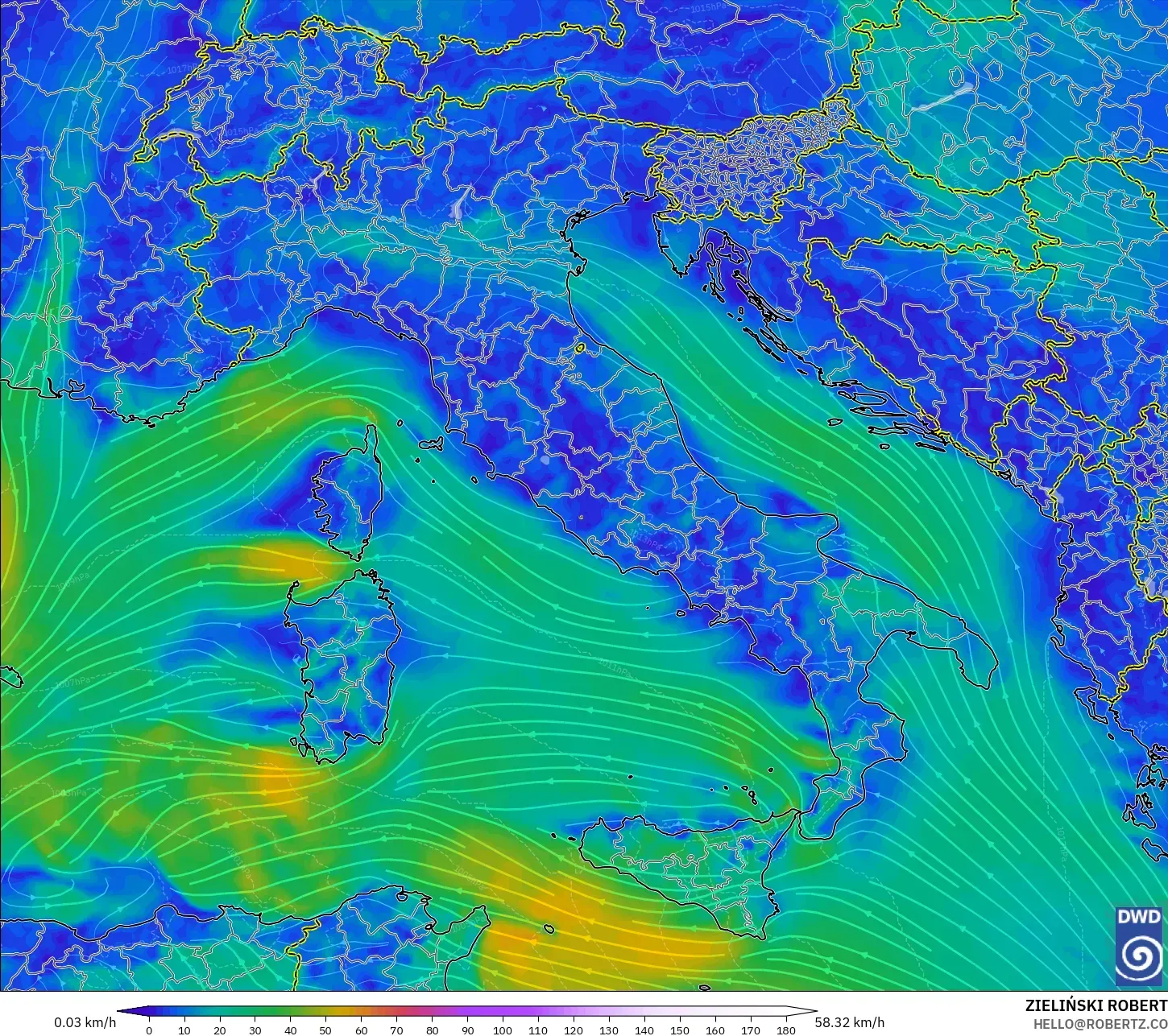 ICON model - Italia, Angin 10 m