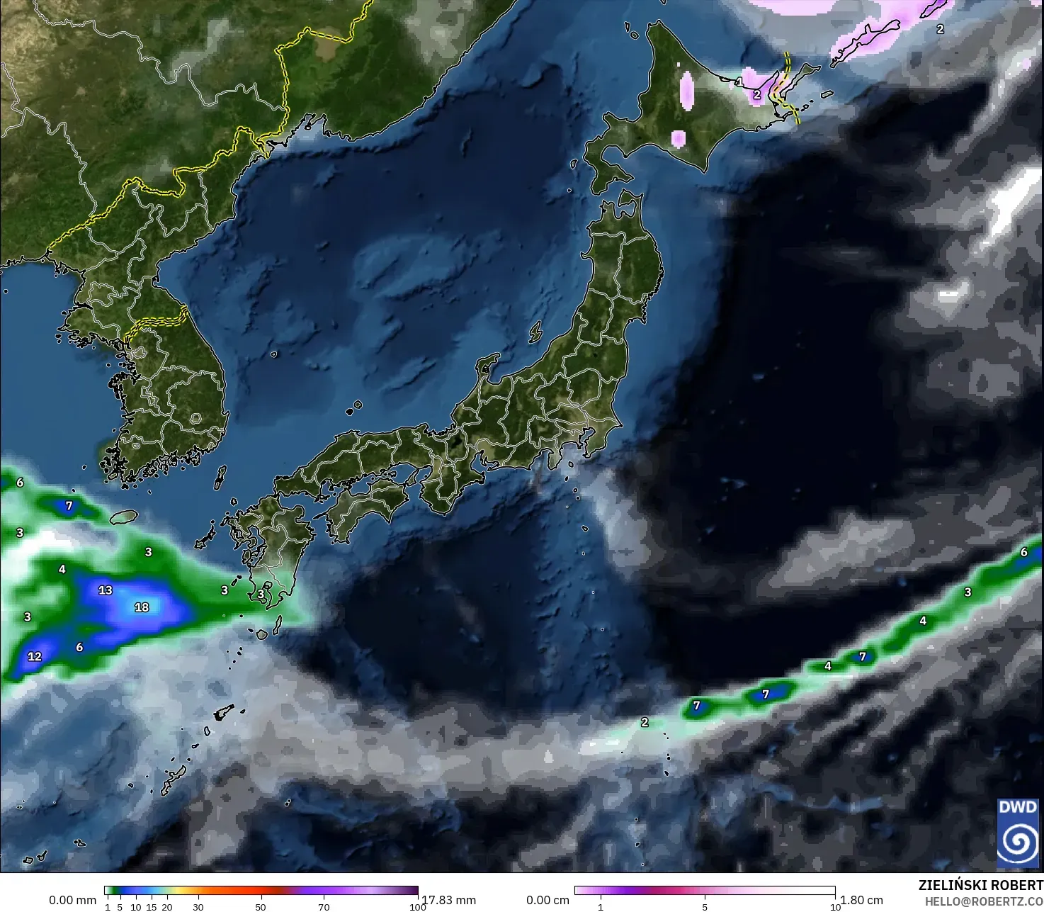 ICON model - Jepang, Curah Hujan, Awan, dan Tekanan