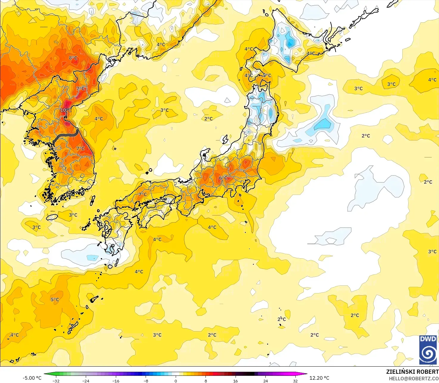 ICON model - Jepang, Anomali Suhu 2 m