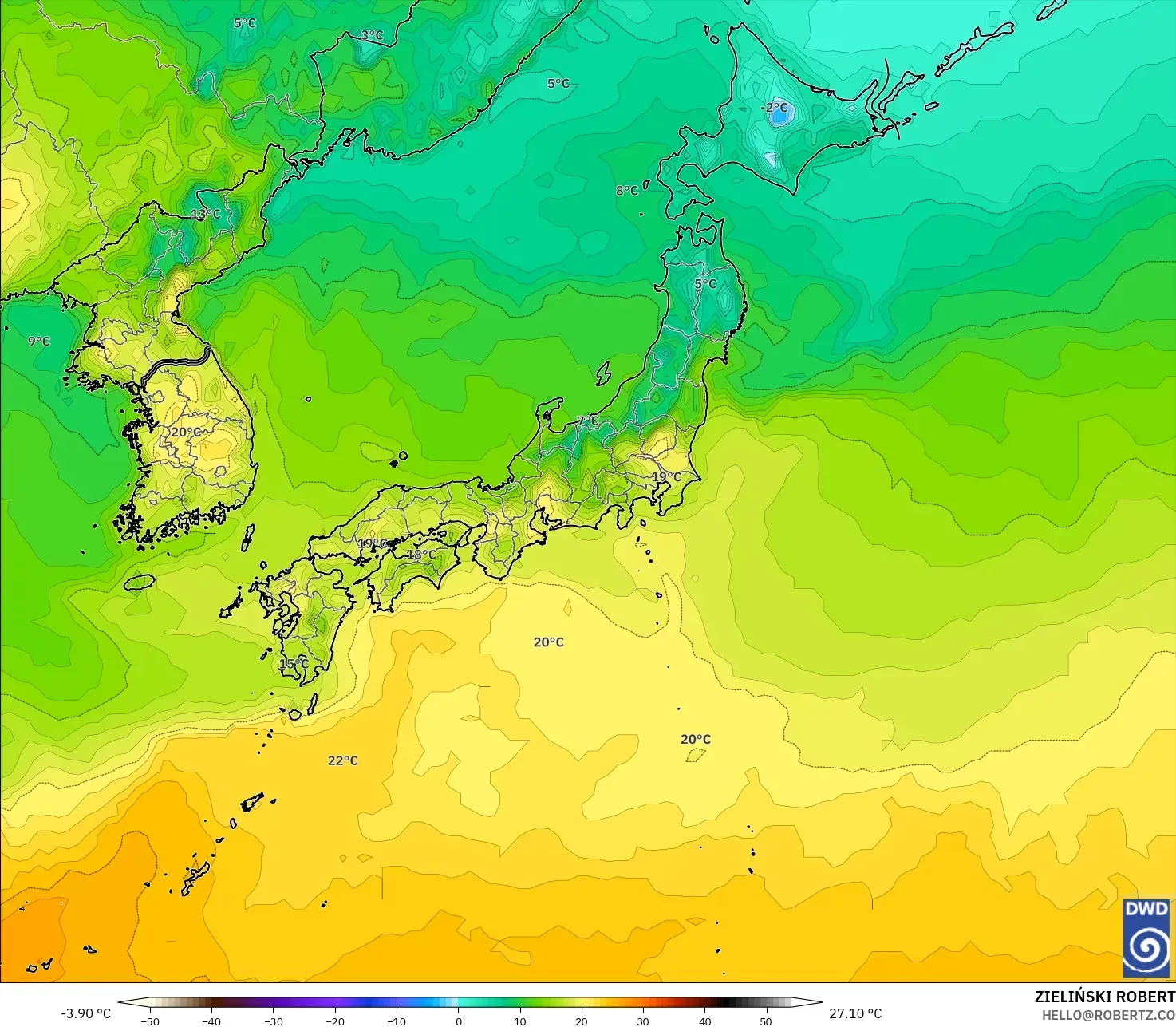 ICON model - Jepang, Suhu 2 m