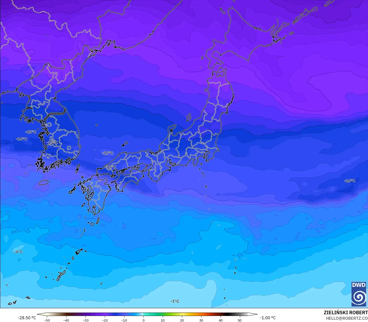 ICON model - Jepang, Suhu 500 hPa