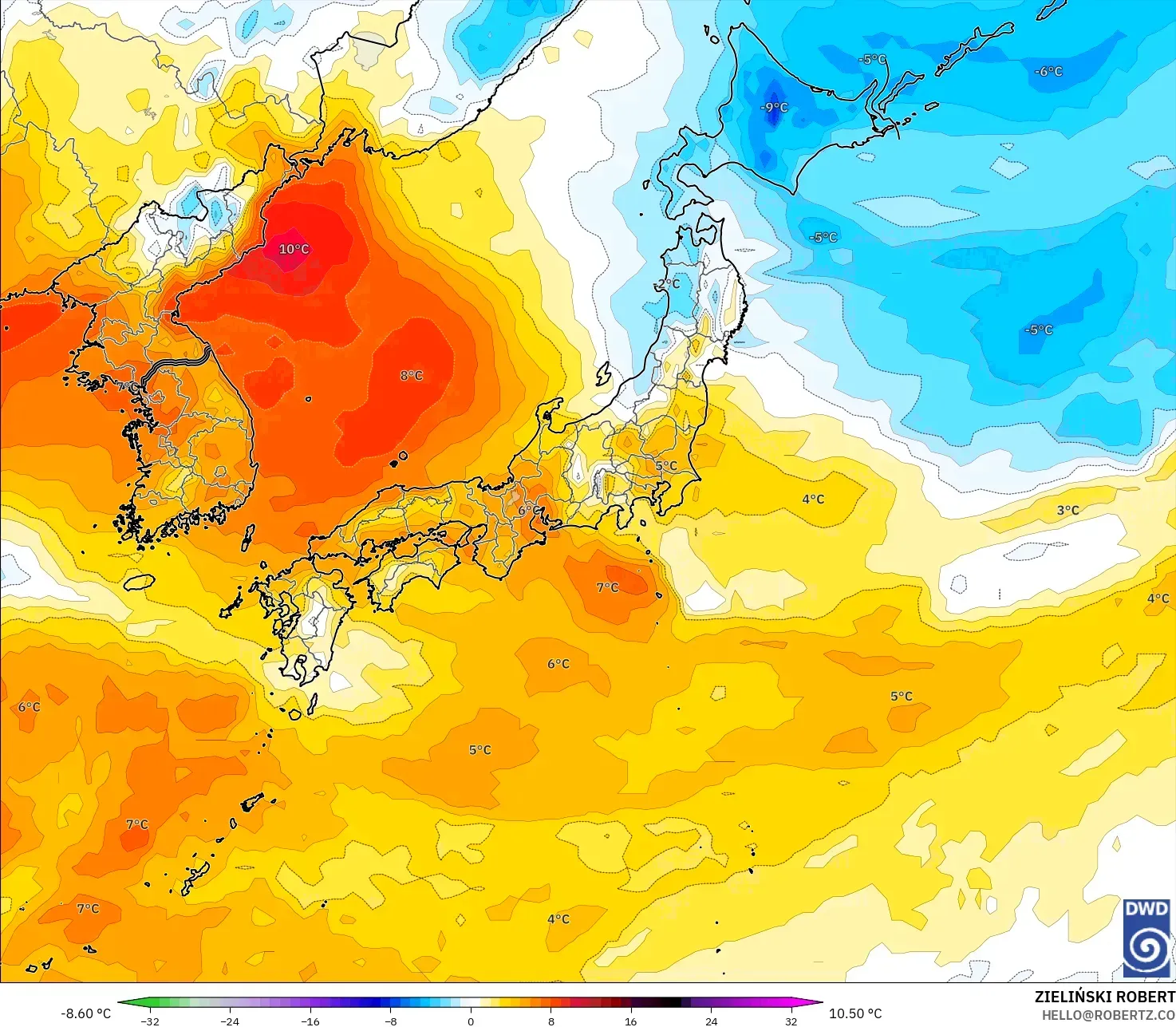 ICON model - Jepang, Anomali Suhu 850 hPa