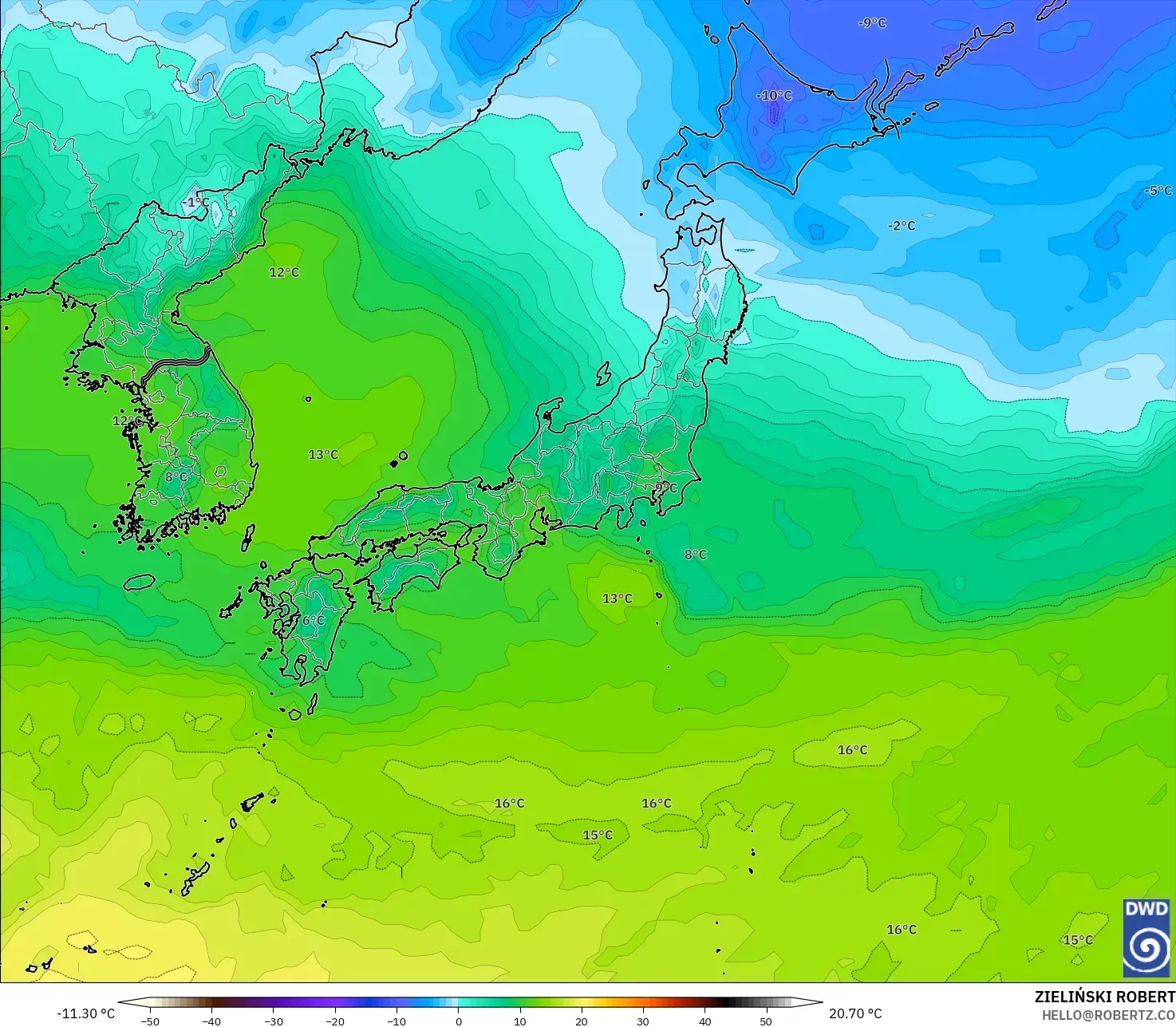 ICON model - Jepang, Suhu 850 hPa