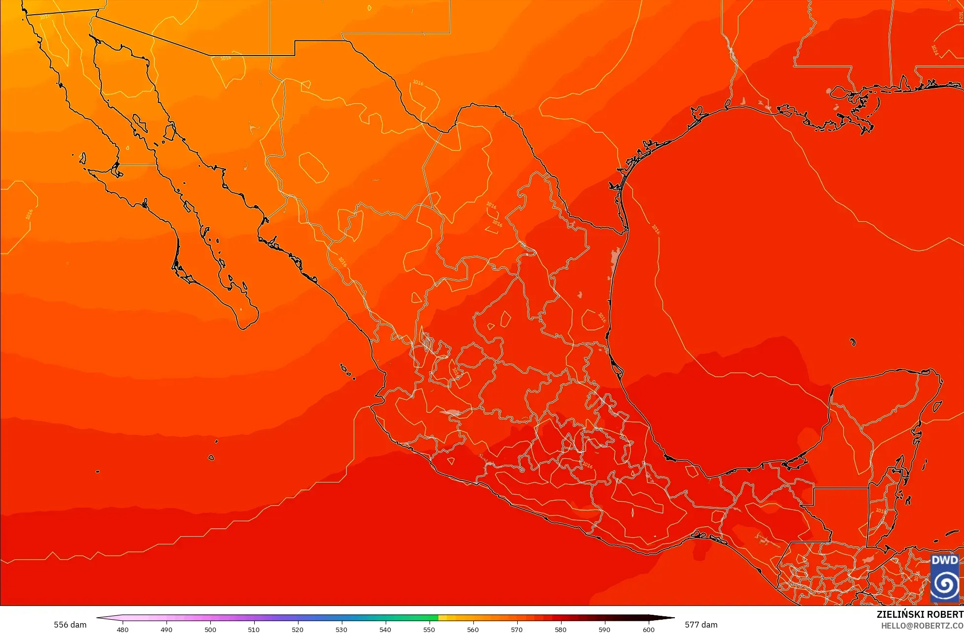 ICON model - Meksiko, Ketinggian geopotensial pada 500 hPa