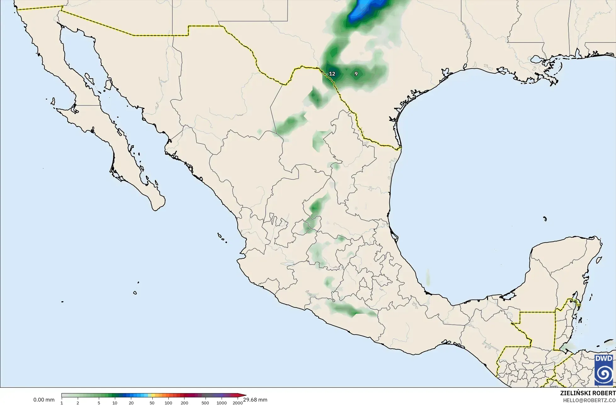 ICON model - Meksiko, Akumulasi Curah Hujan