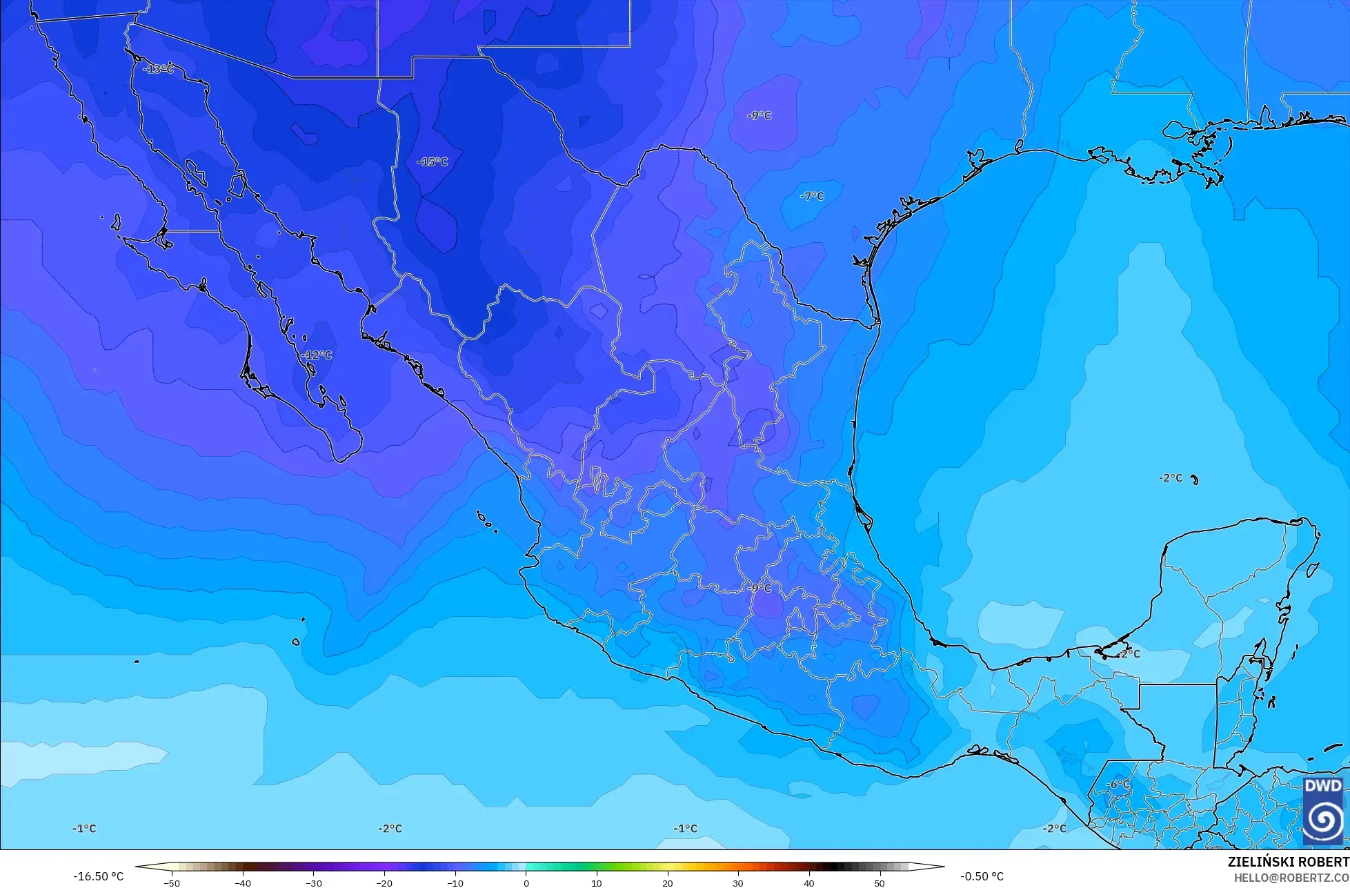 ICON model - Meksiko, Suhu 500 hPa