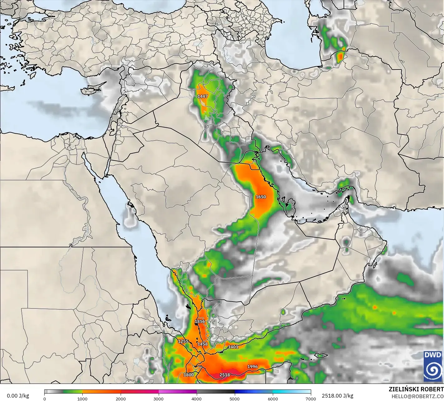 ICON model - Timur Tengah, CAPE