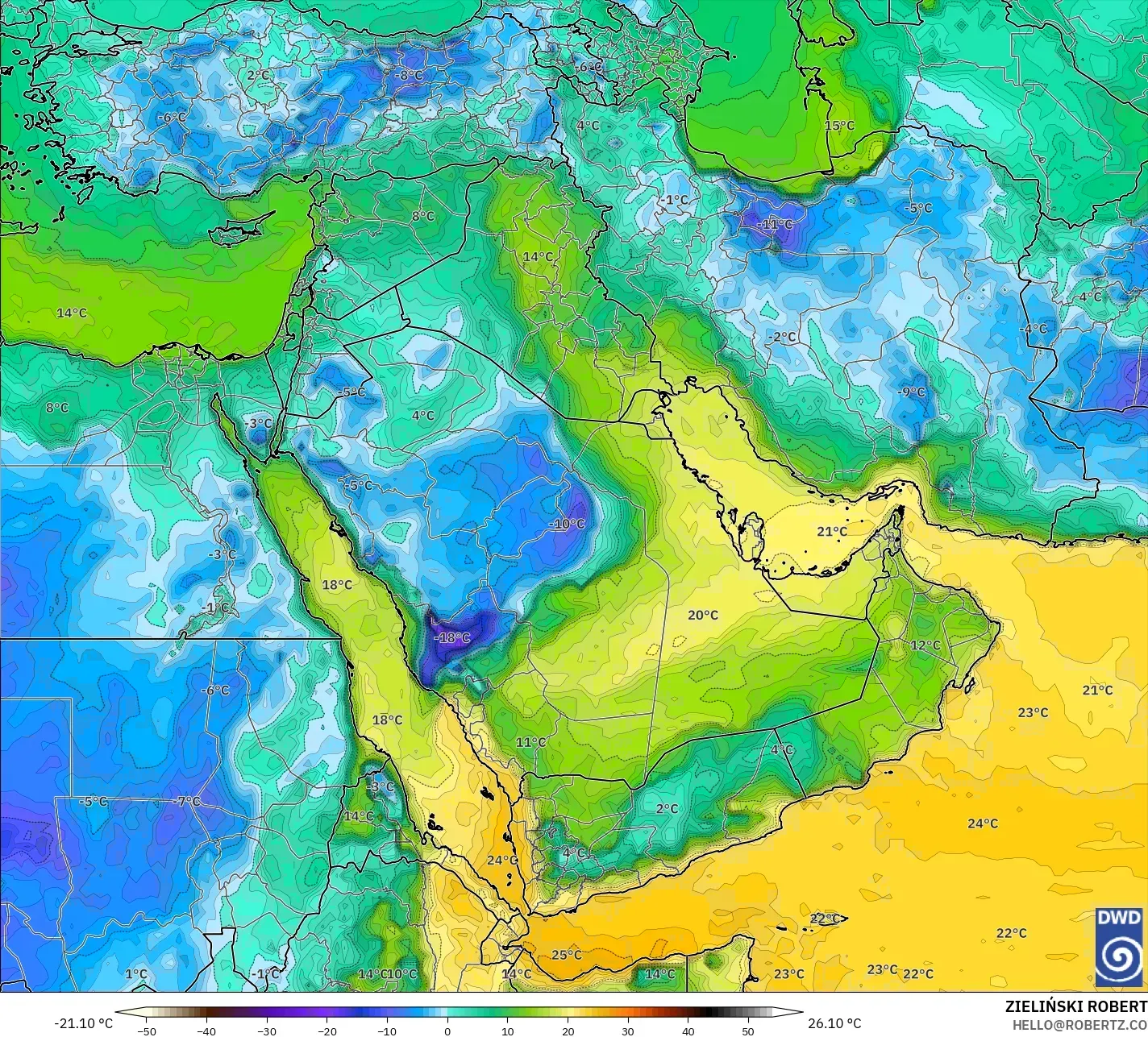 ICON model - Timur Tengah, Titik Embun 2 m