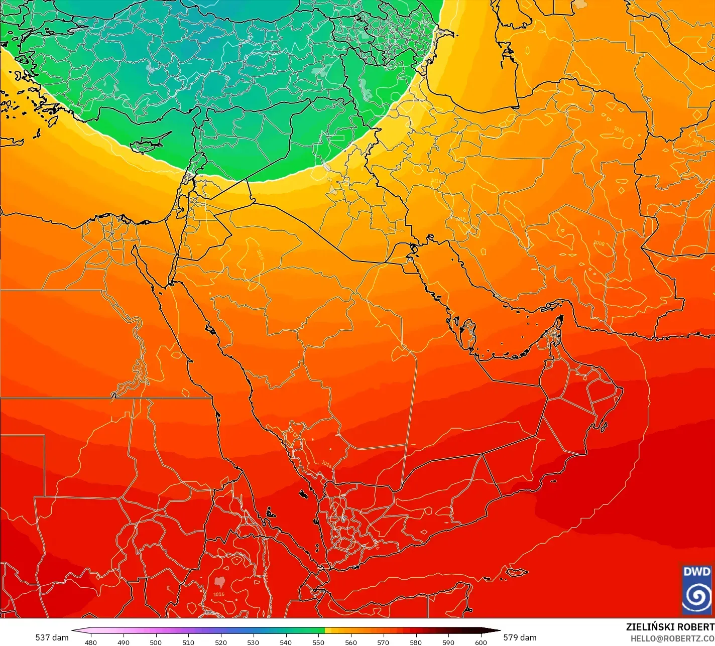 ICON model - Timur Tengah, Ketinggian geopotensial pada 500 hPa