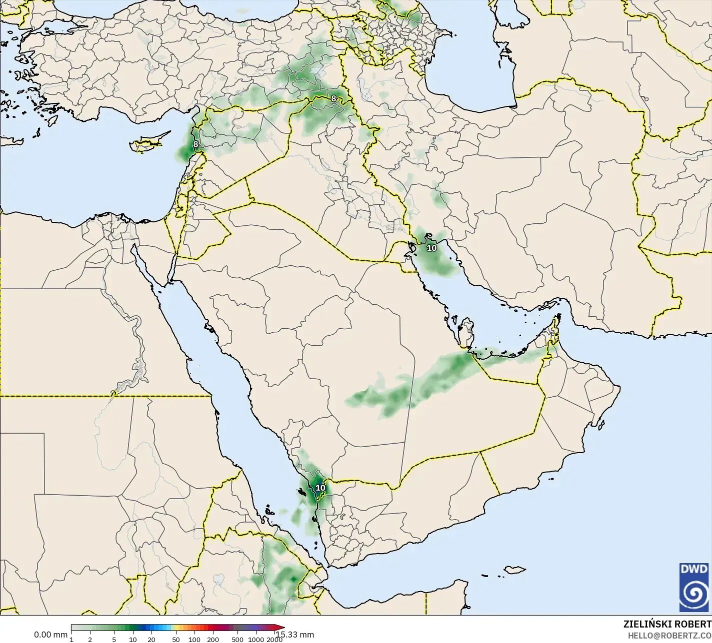 ICON model - Timur Tengah, Akumulasi Curah Hujan