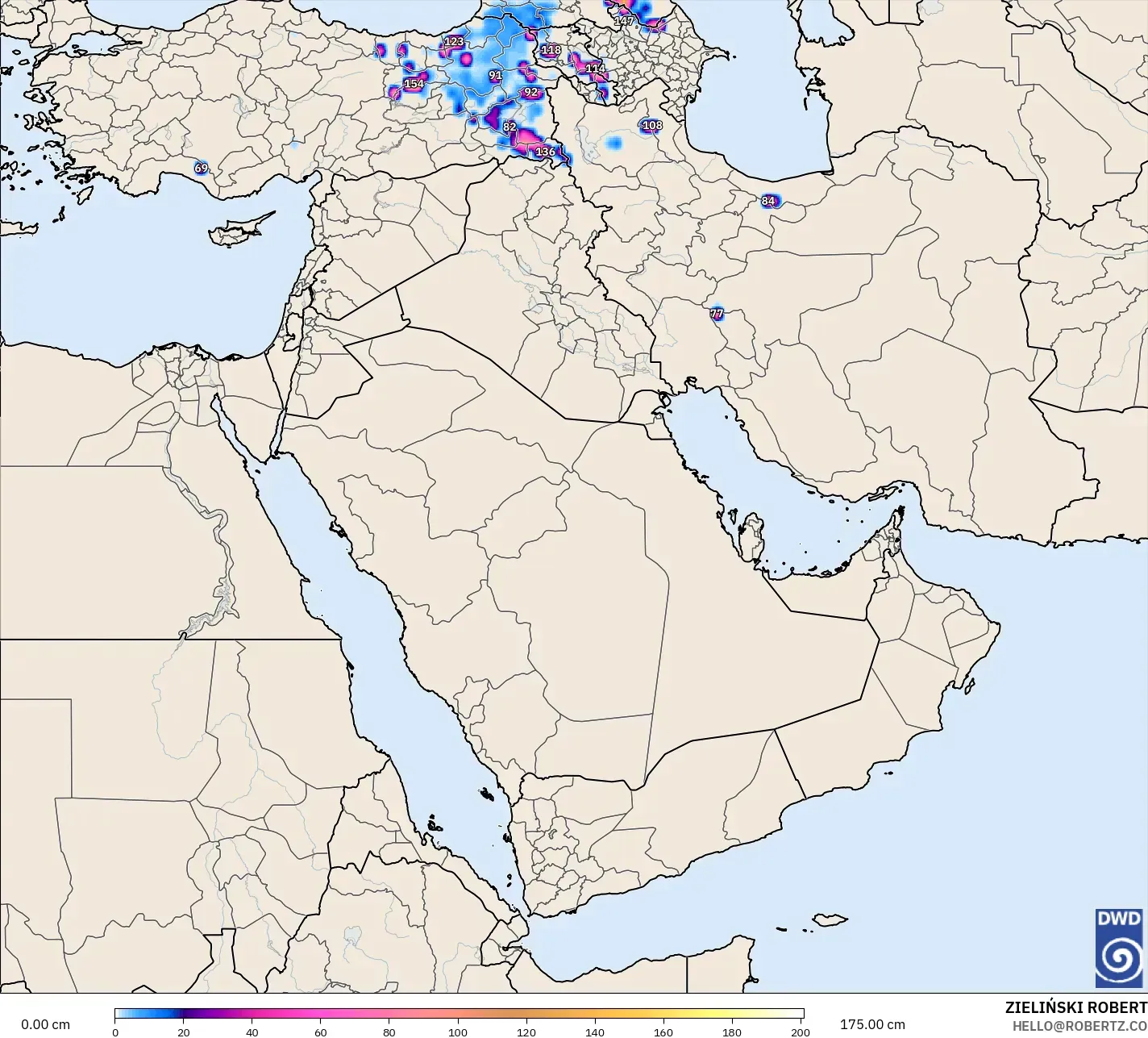 ICON model - Timur Tengah, Kedalaman Salju