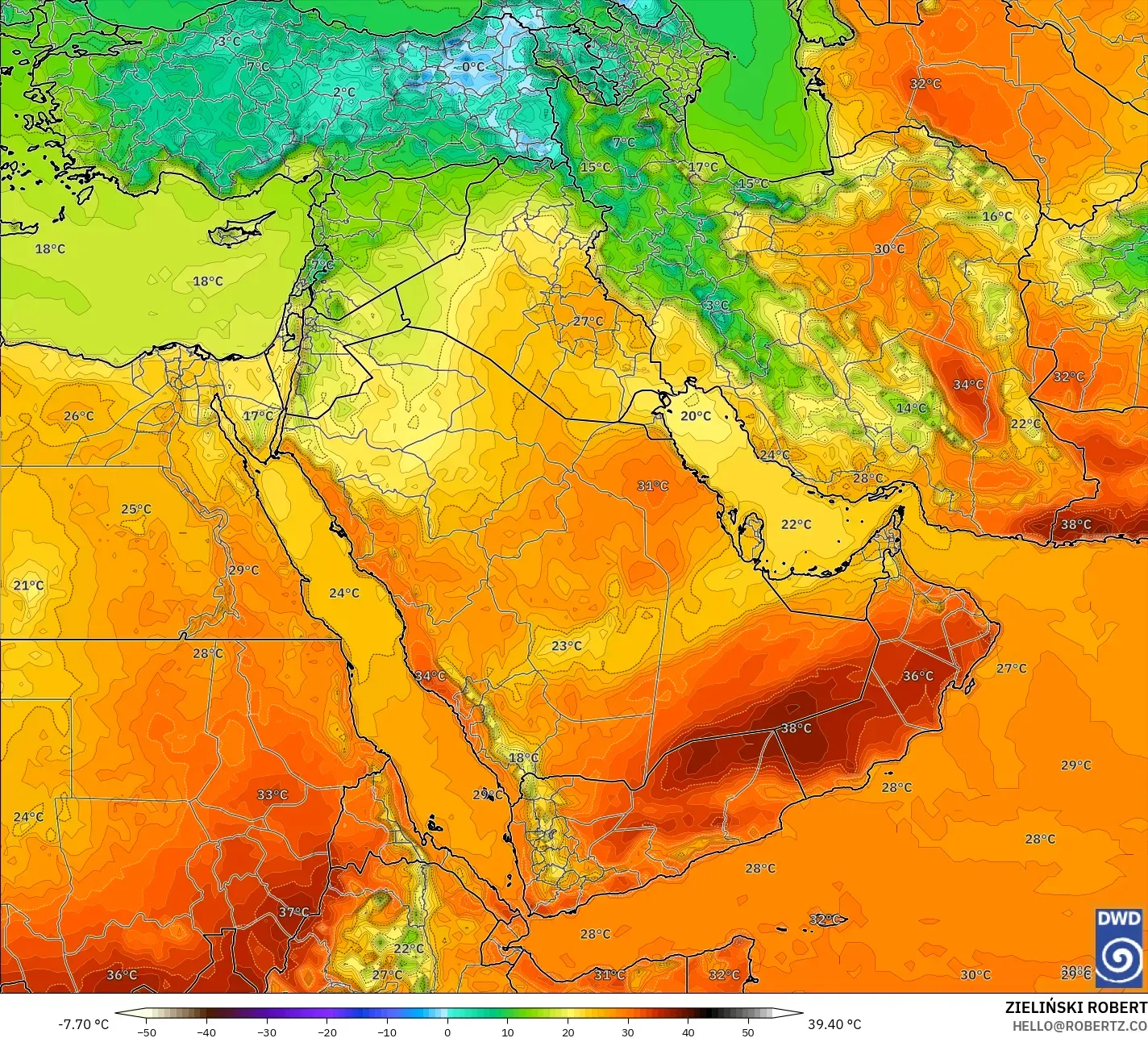 ICON model - Timur Tengah, Suhu 2 m