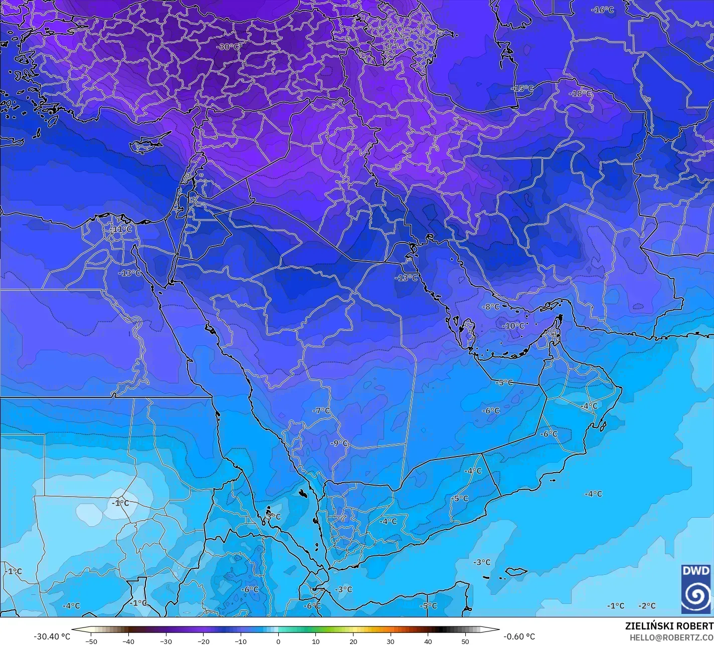 ICON model - Timur Tengah, Suhu 500 hPa