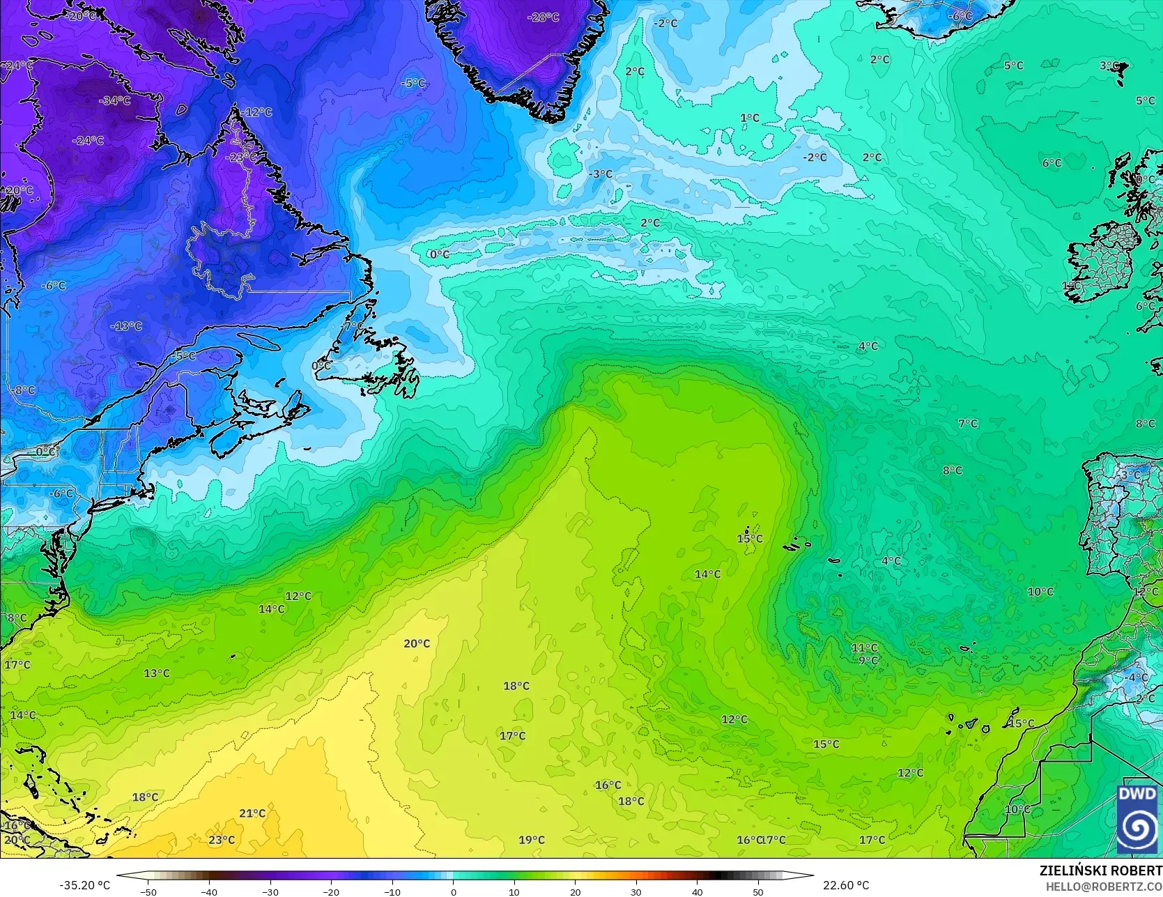 ICON model - Atlantik Utara, Titik Embun 2 m