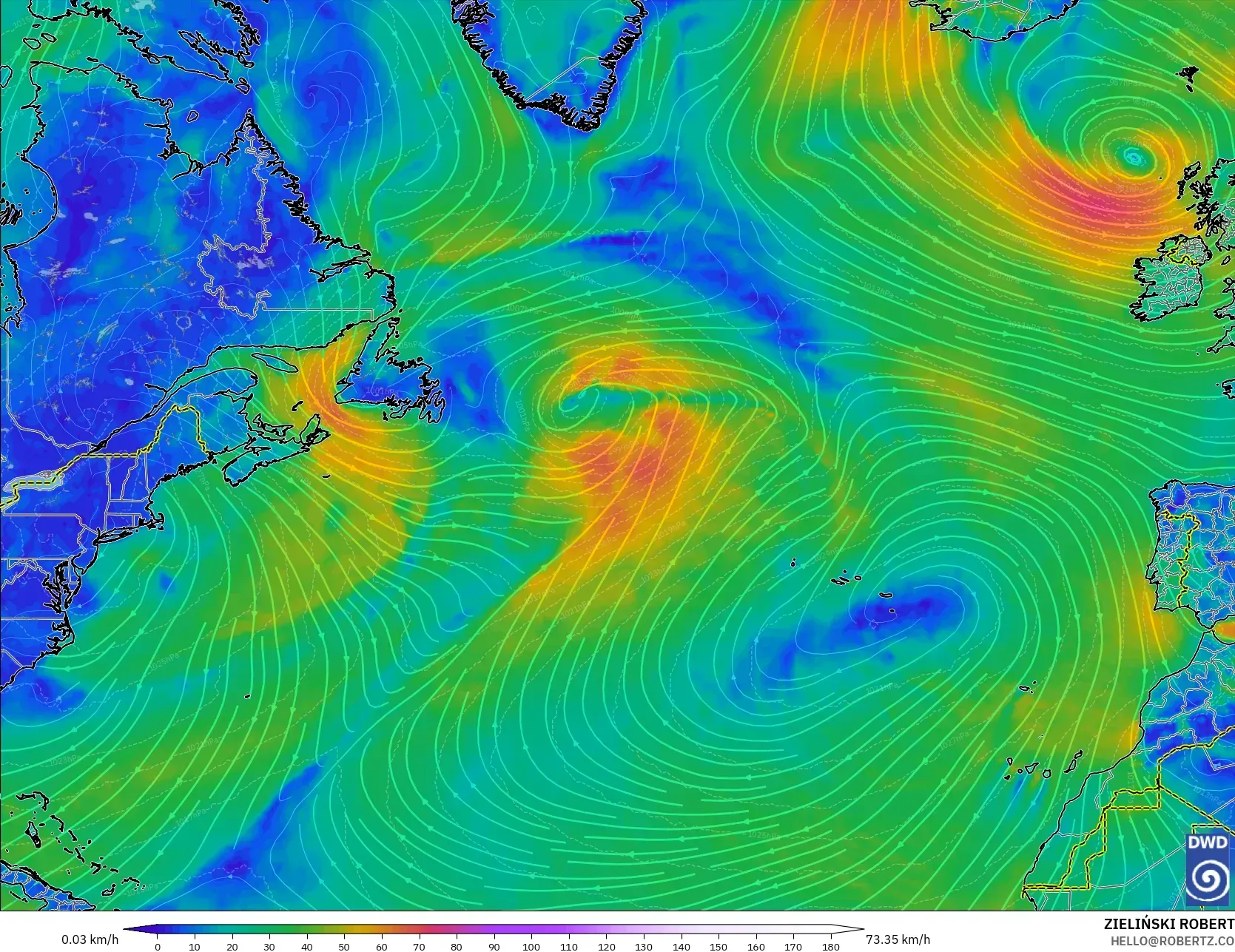 ICON model - Atlantik Utara, Angin 10 m