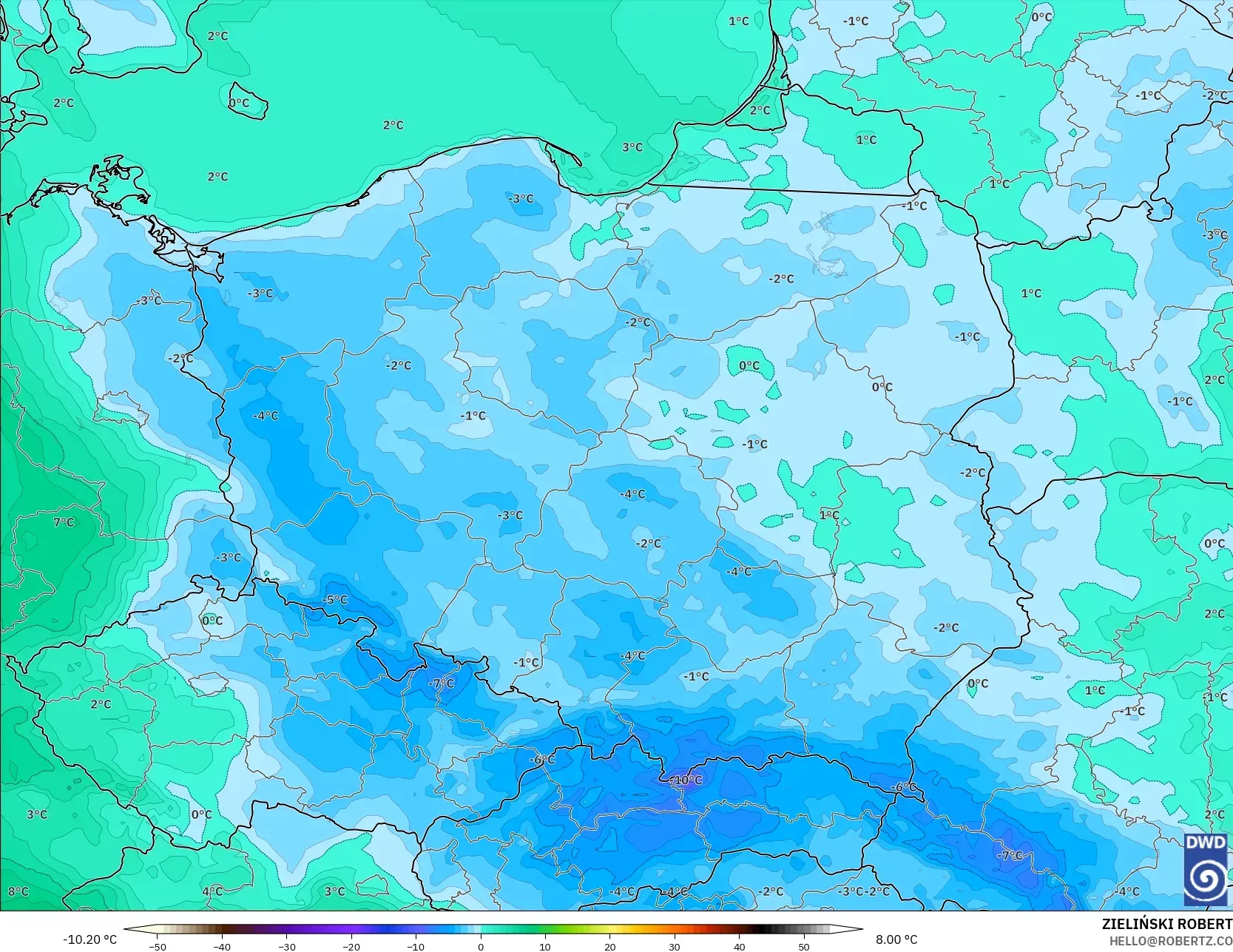 ICON model - Polandia, Titik Embun 2 m