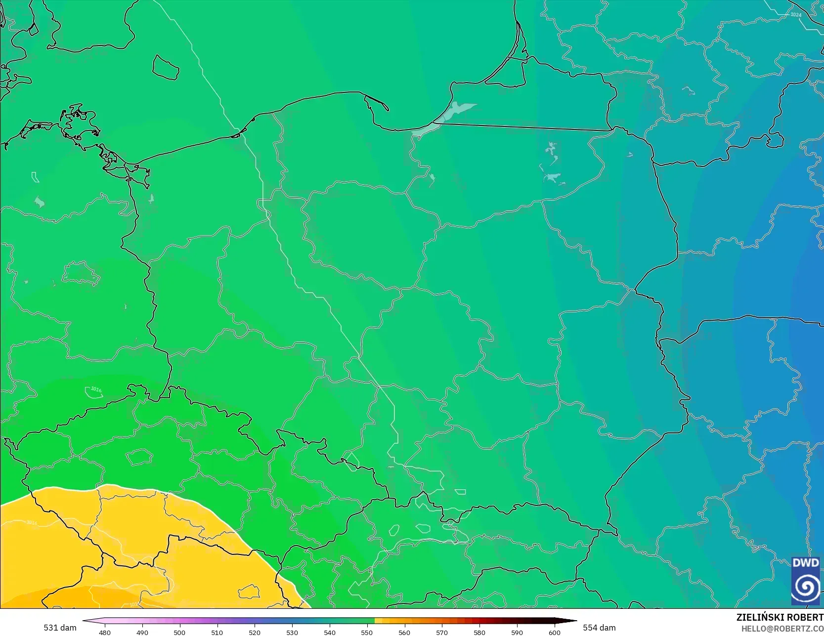 ICON model - Polandia, Ketinggian geopotensial pada 500 hPa
