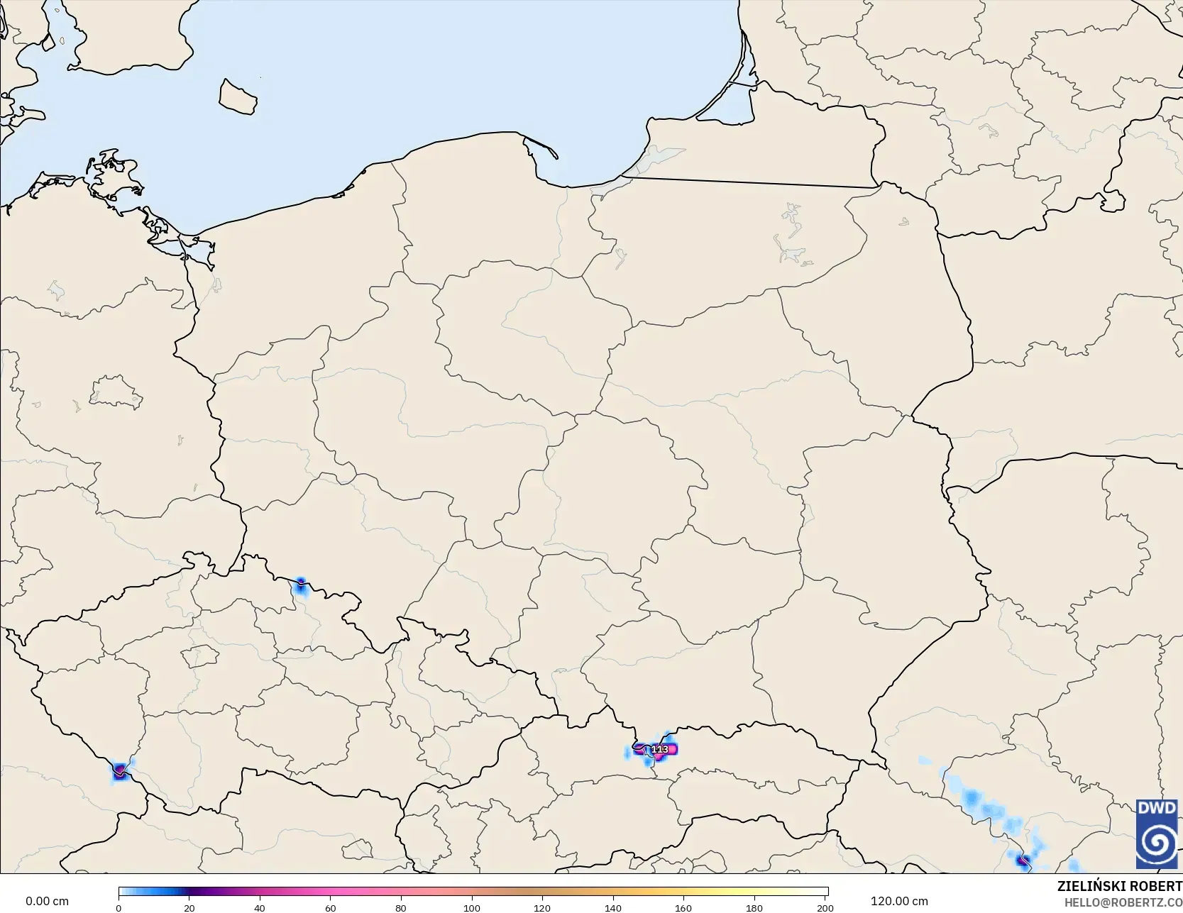 ICON model - Polandia, Kedalaman Salju