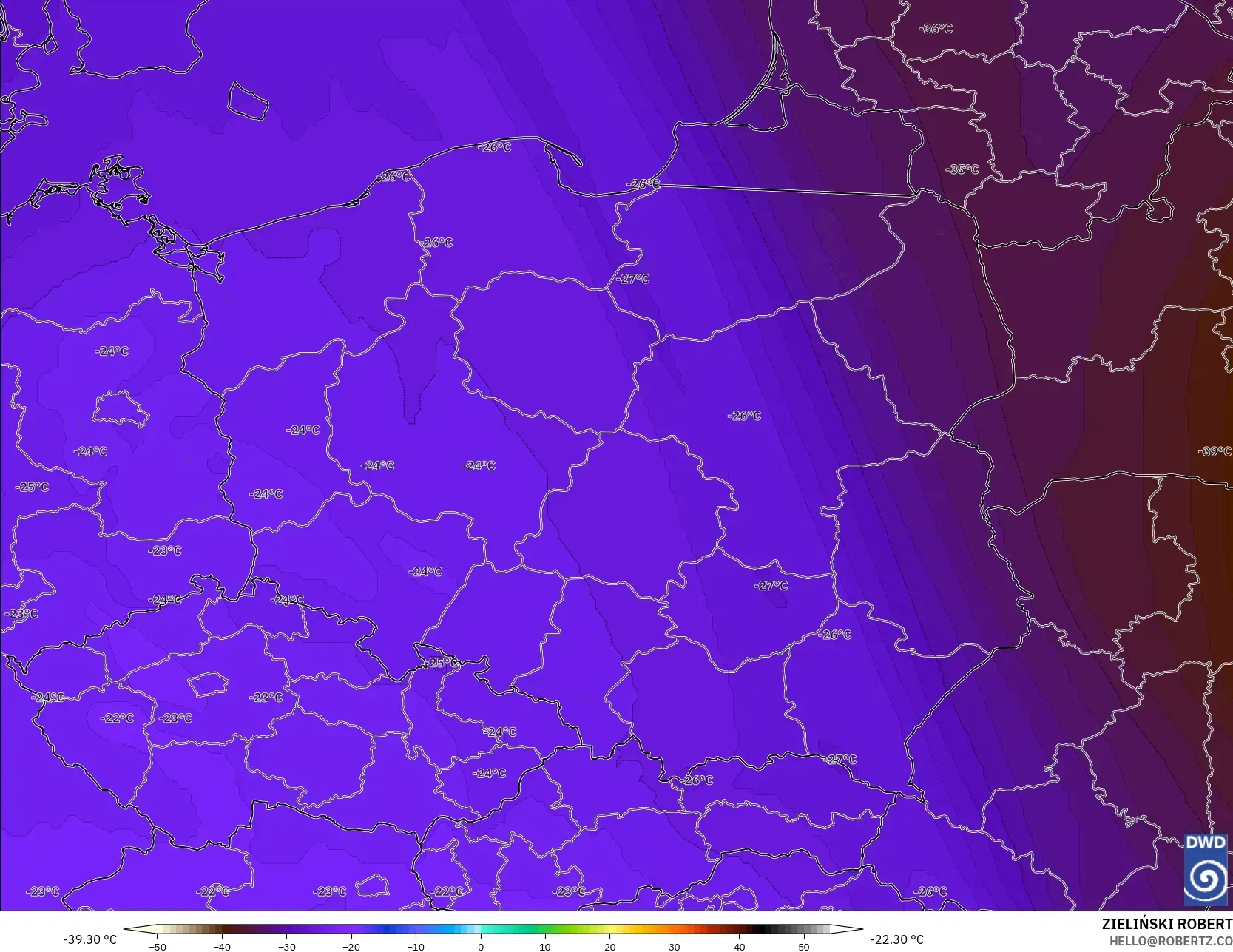 ICON model - Polandia, Suhu 500 hPa