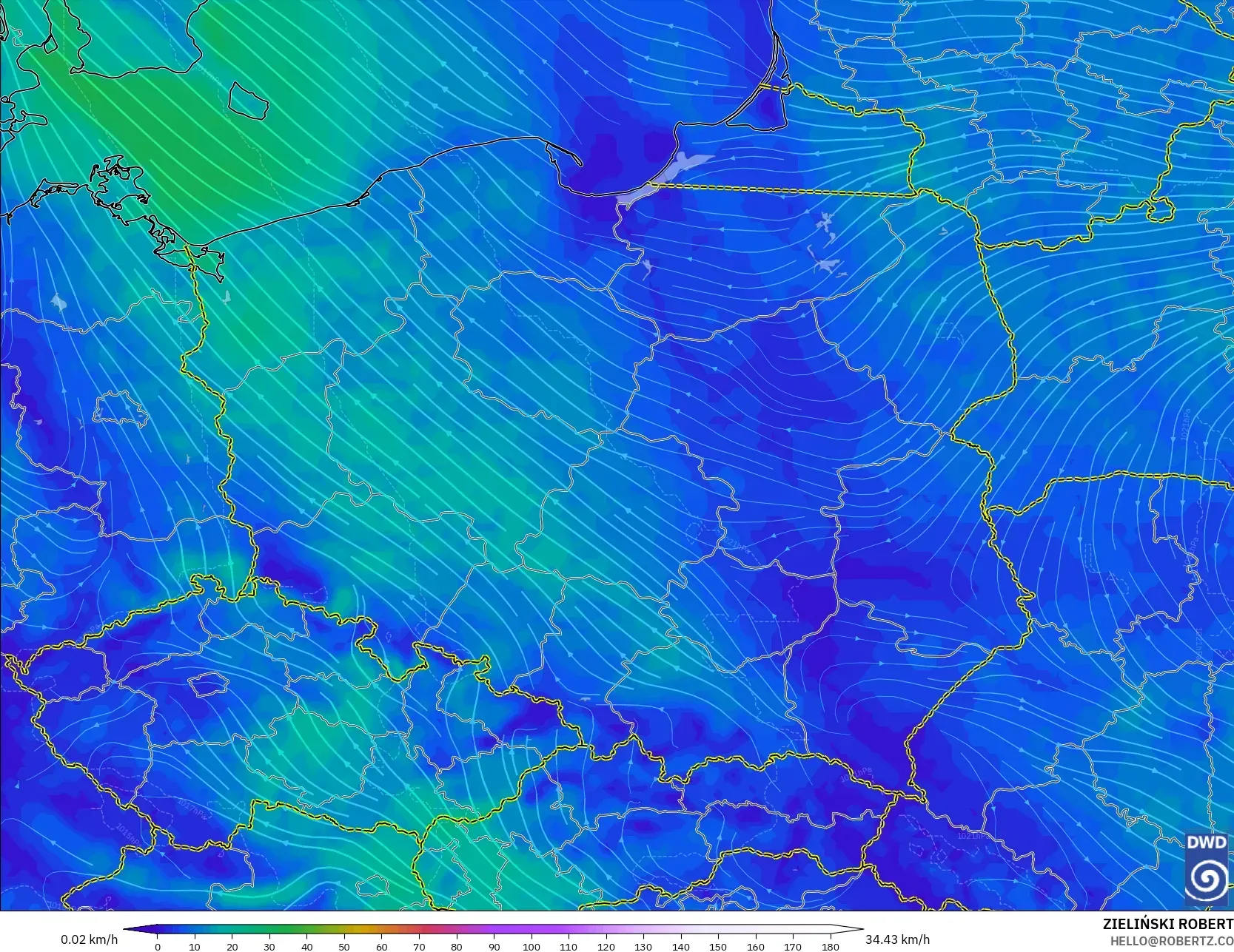 ICON model - Polandia, Angin 10 m