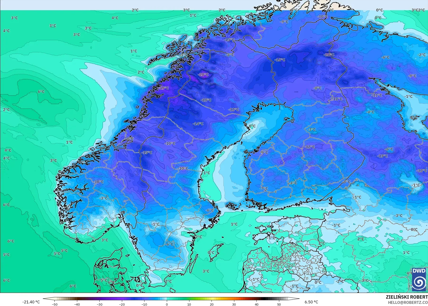ICON model - Skandinavia, Titik Embun 2 m