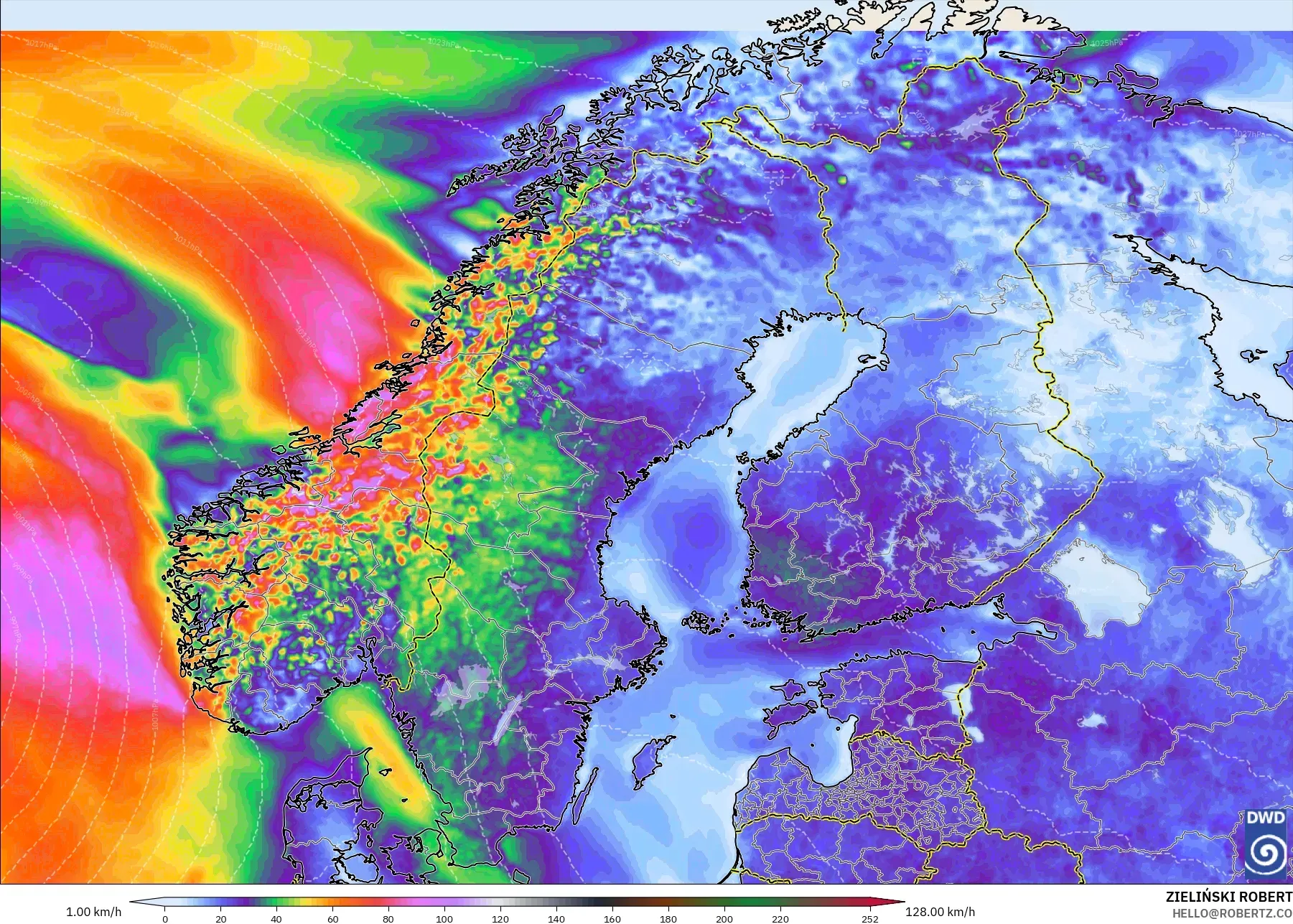 ICON model - Skandinavia, Puncak Hembusan