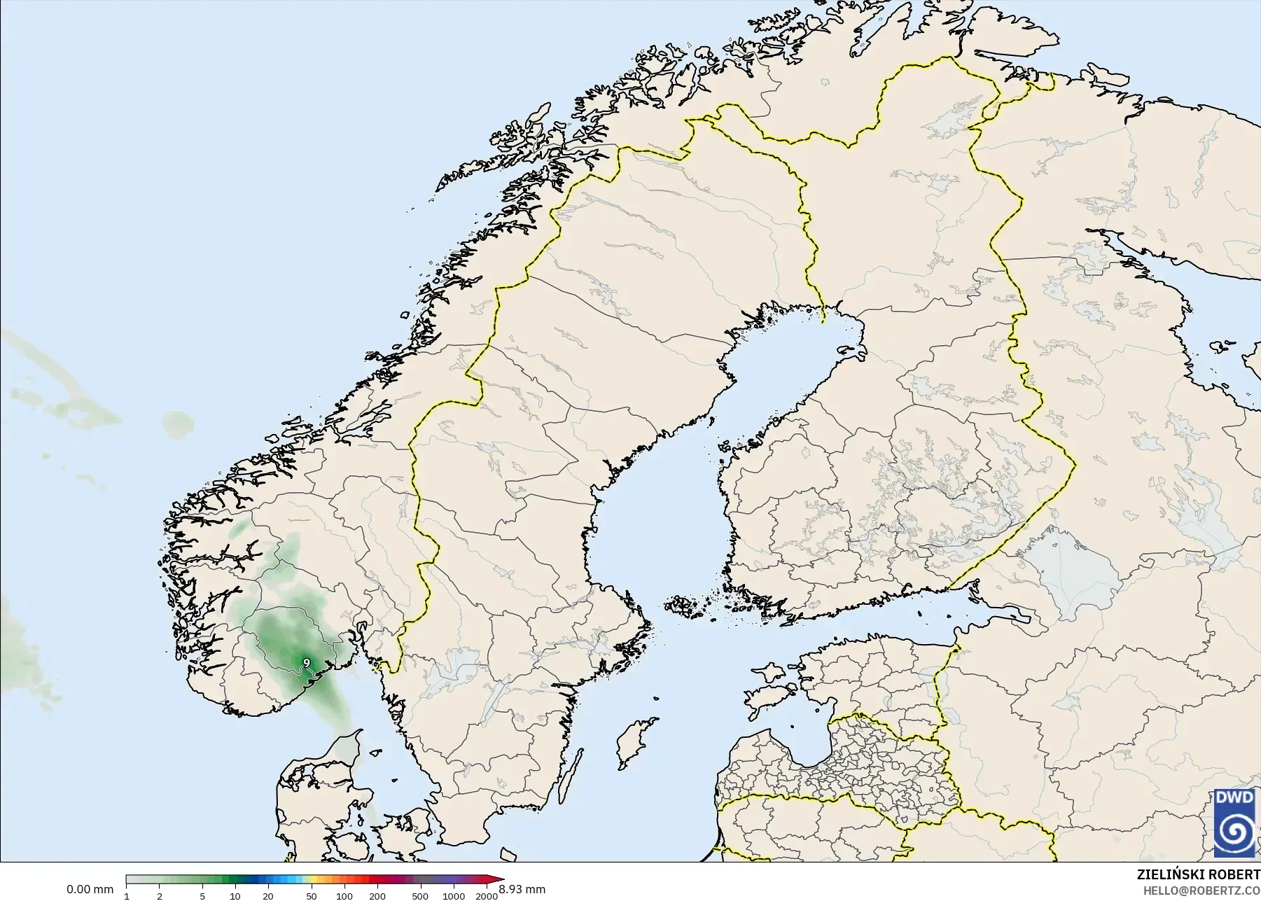 ICON model - Skandinavia, Akumulasi Curah Hujan