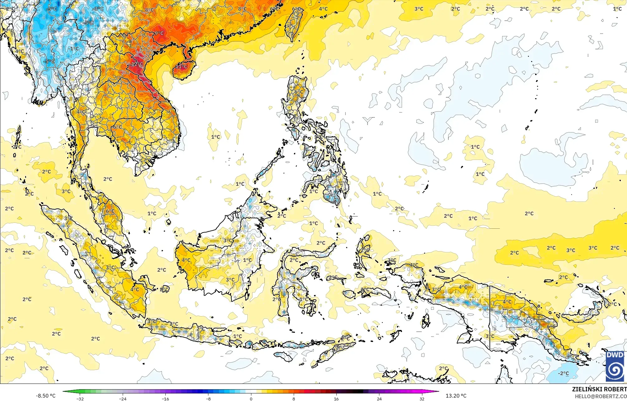 ICON model - Asia Tenggara, Anomali Suhu 2 m