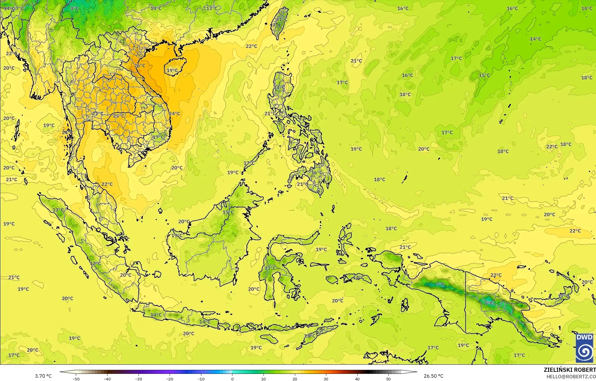 ICON model - Asia Tenggara, Suhu 850 hPa